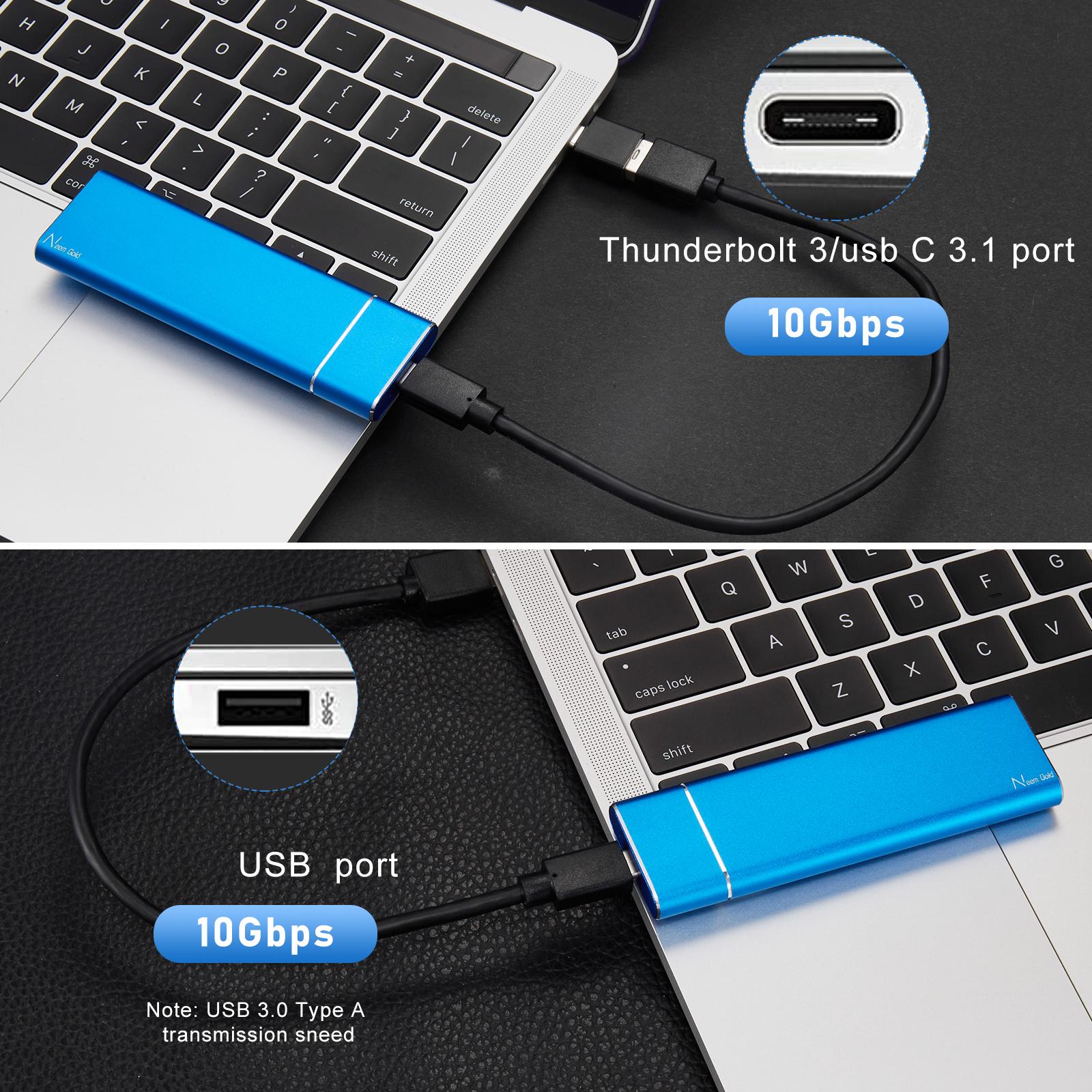 Portable USB 3.1 SSD 430MB/s Read Speed Solid State Drive Blue 1TB