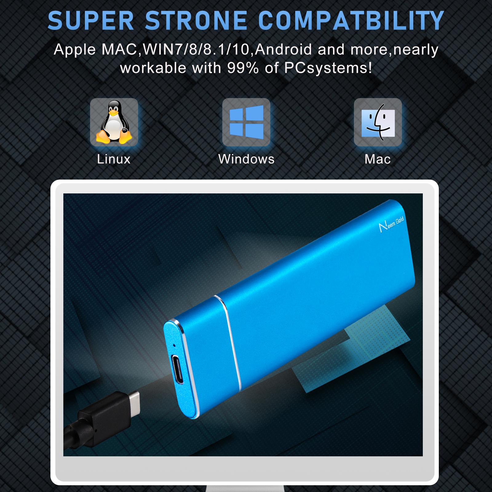 Portable USB 3.1 SSD 430MB/s Read Speed Solid State Drive Blue 1TB