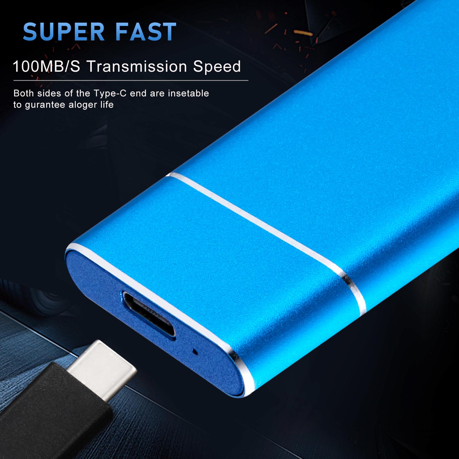 Portable USB 3.1 SSD 430MB/s Read Speed Solid State Drive Blue 1TB