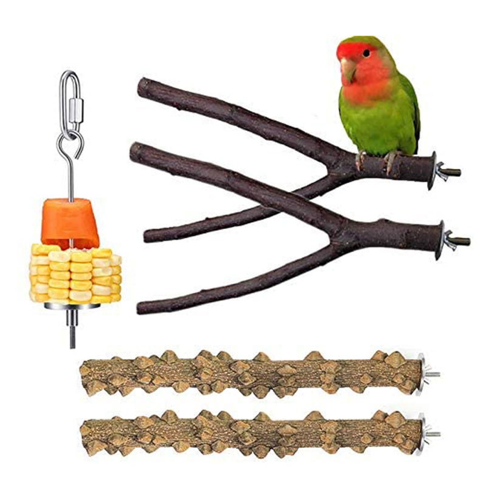 4pcs/set Natural Wooden Parrot Bird Stand Tree Branch Toys Perch Grinding