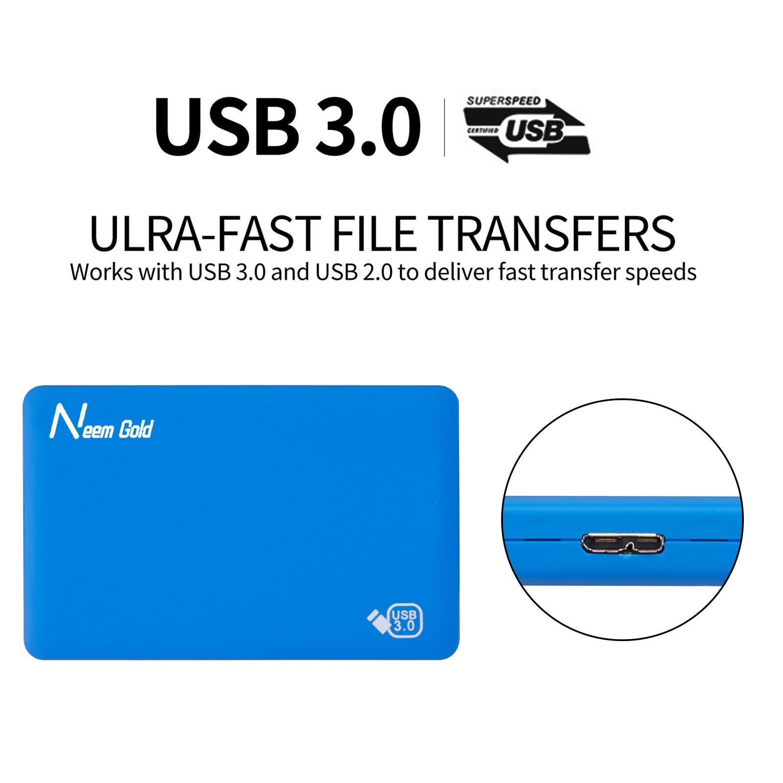 High Speed External Portable USB Hard Drive HDD for Laptops Blue 2TB