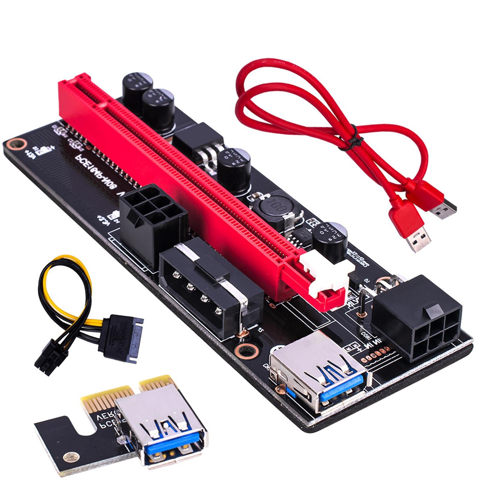 PCI-E 1x to 16x Graphic Extension USB3.0 Adapter Card 60cm Cable Red