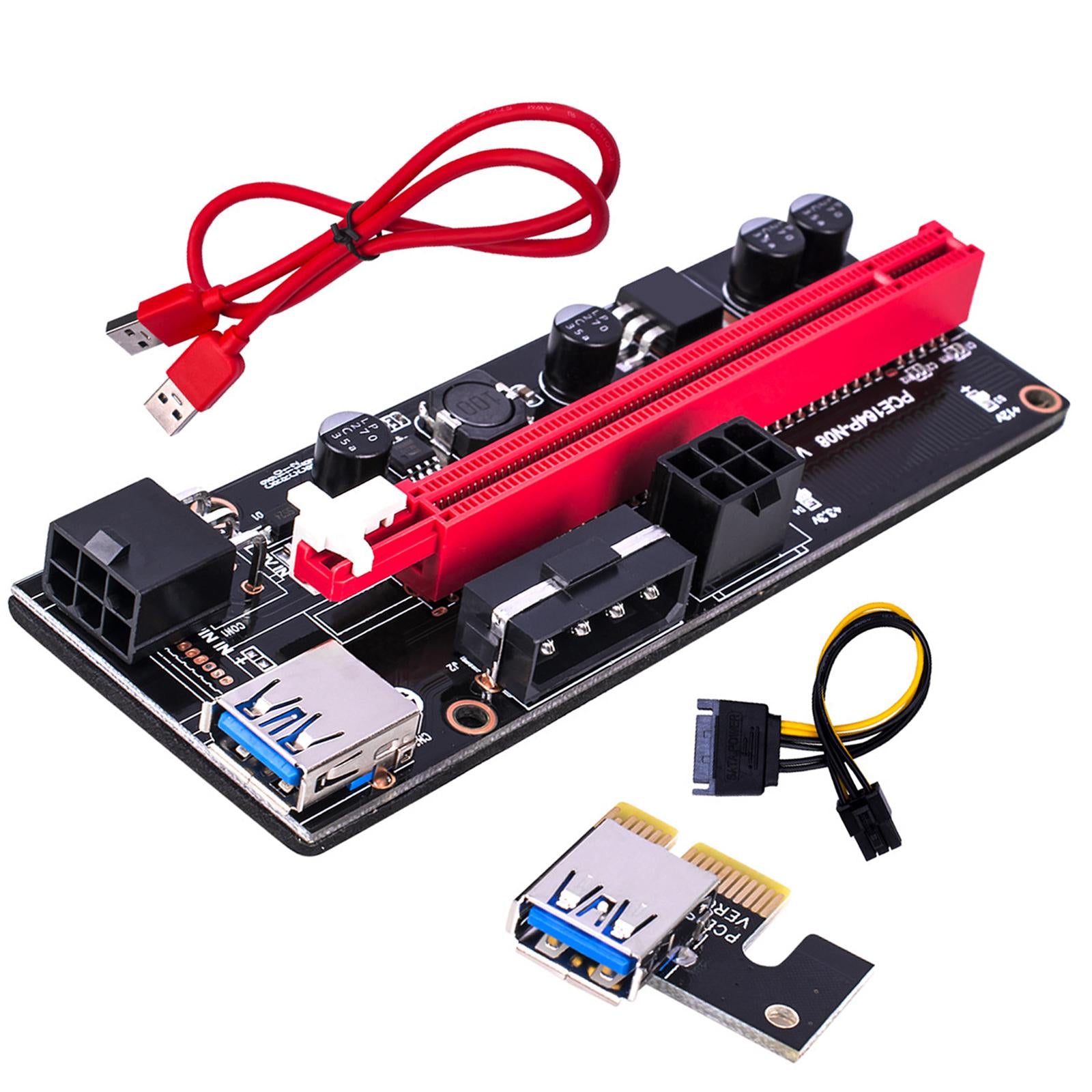 PCI-E 1x to 16x Graphic Extension USB3.0 Adapter Card 60cm Cable Red