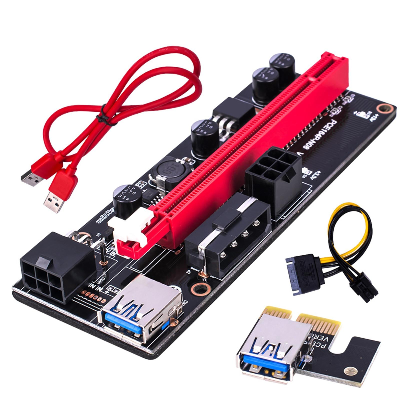 PCI-E 1x to 16x Graphic Extension USB3.0 Adapter Card 60cm Cable Red