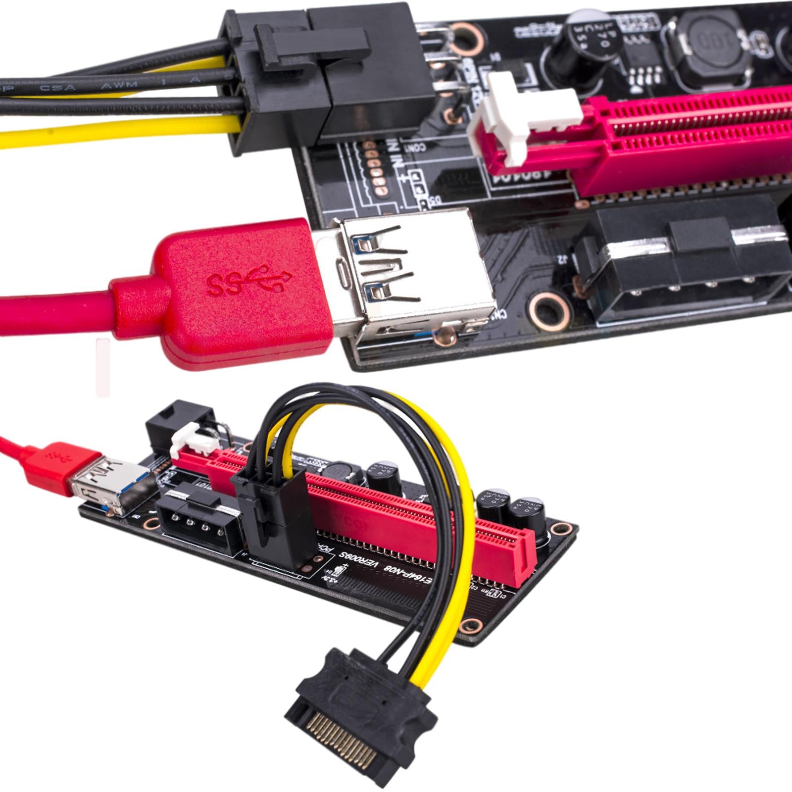 PCI-E 1x to 16x Graphic Extension USB3.0 Adapter Card 60cm Cable Red