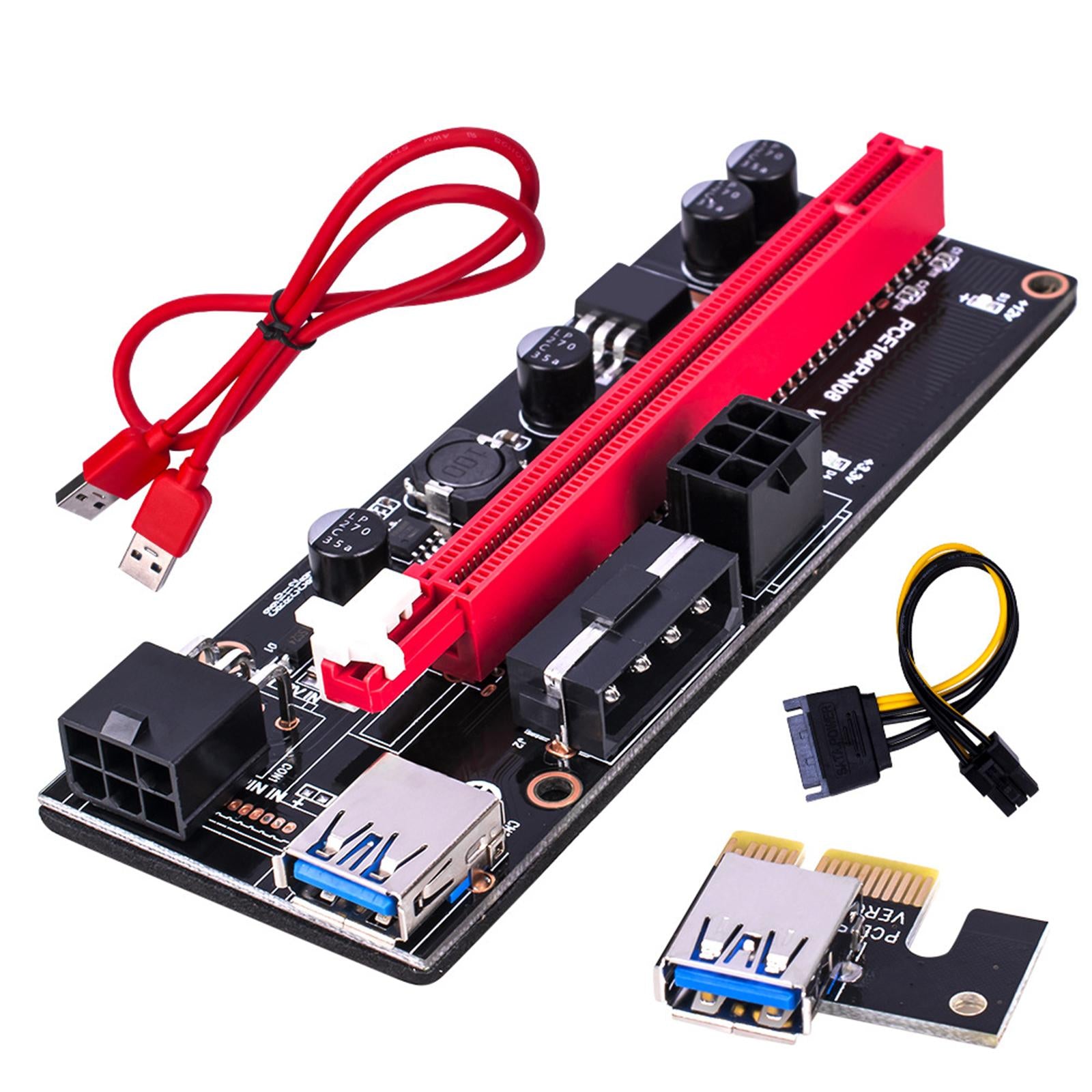 PCI-E 1x to 16x Graphic Extension USB3.0 Adapter Card 60cm Cable Red