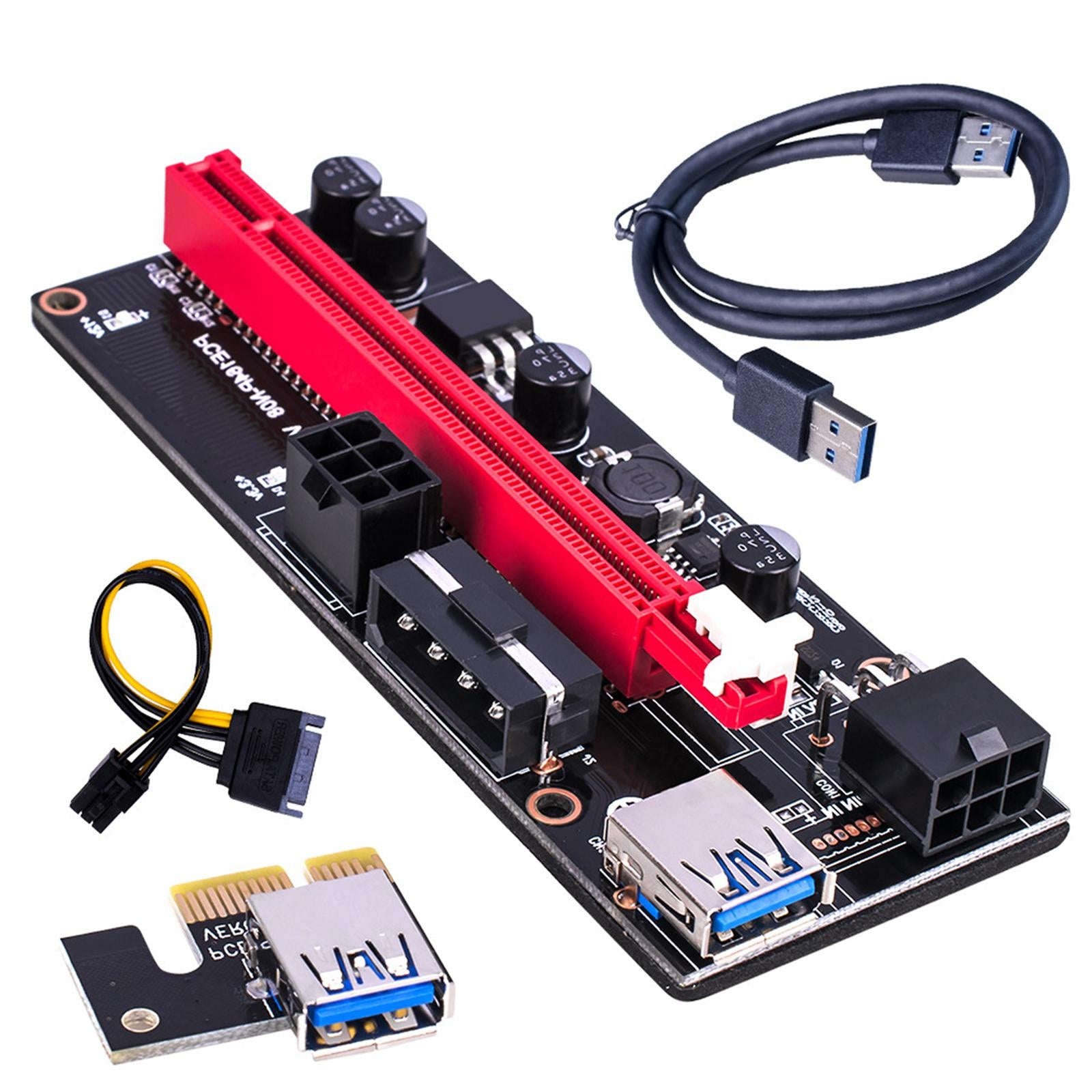 PCI-E 1x to 16x Graphic Extension USB3.0 Adapter Card 60cm Cable Black