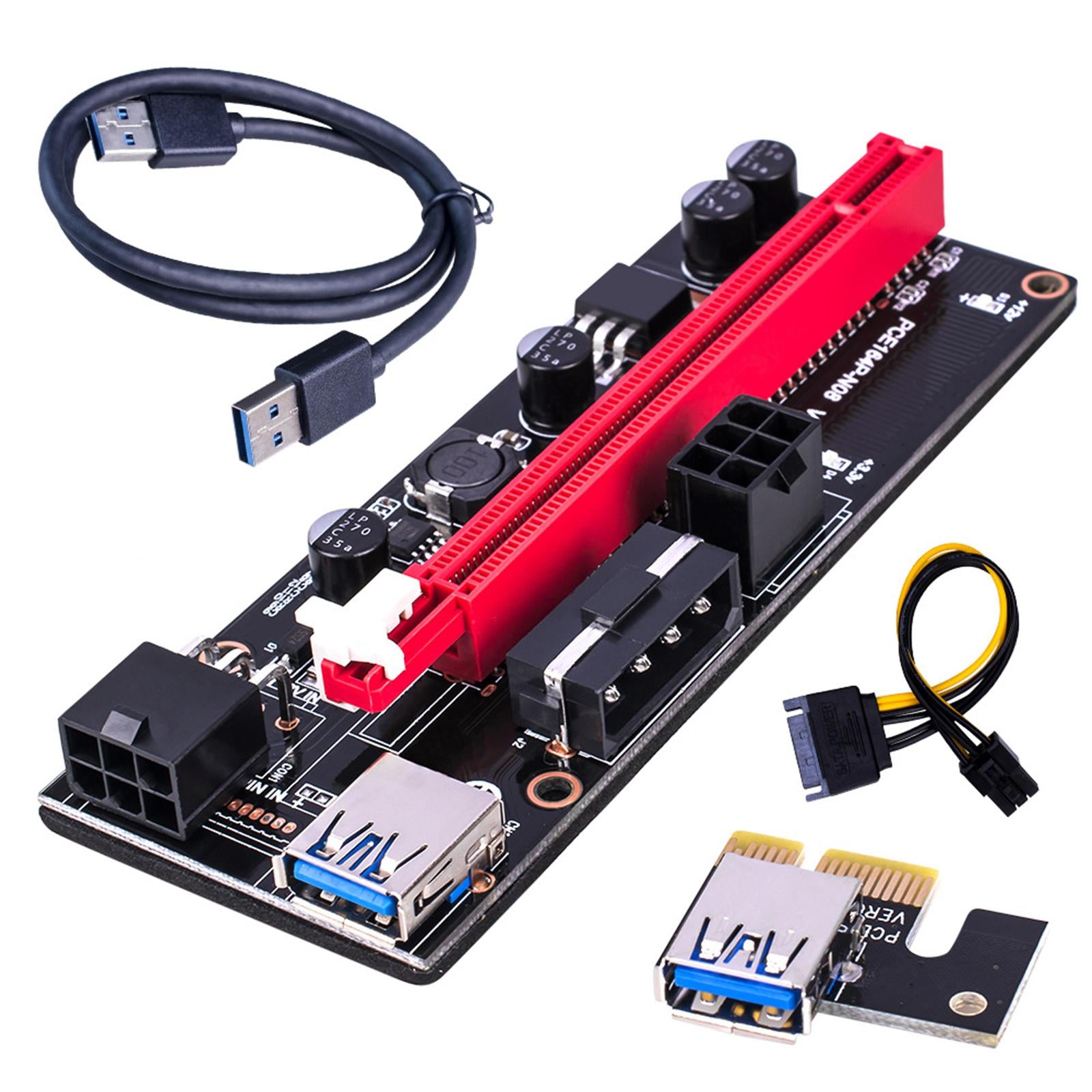 PCI-E 1x to 16x Graphic Extension USB3.0 Adapter Card 60cm Cable Black