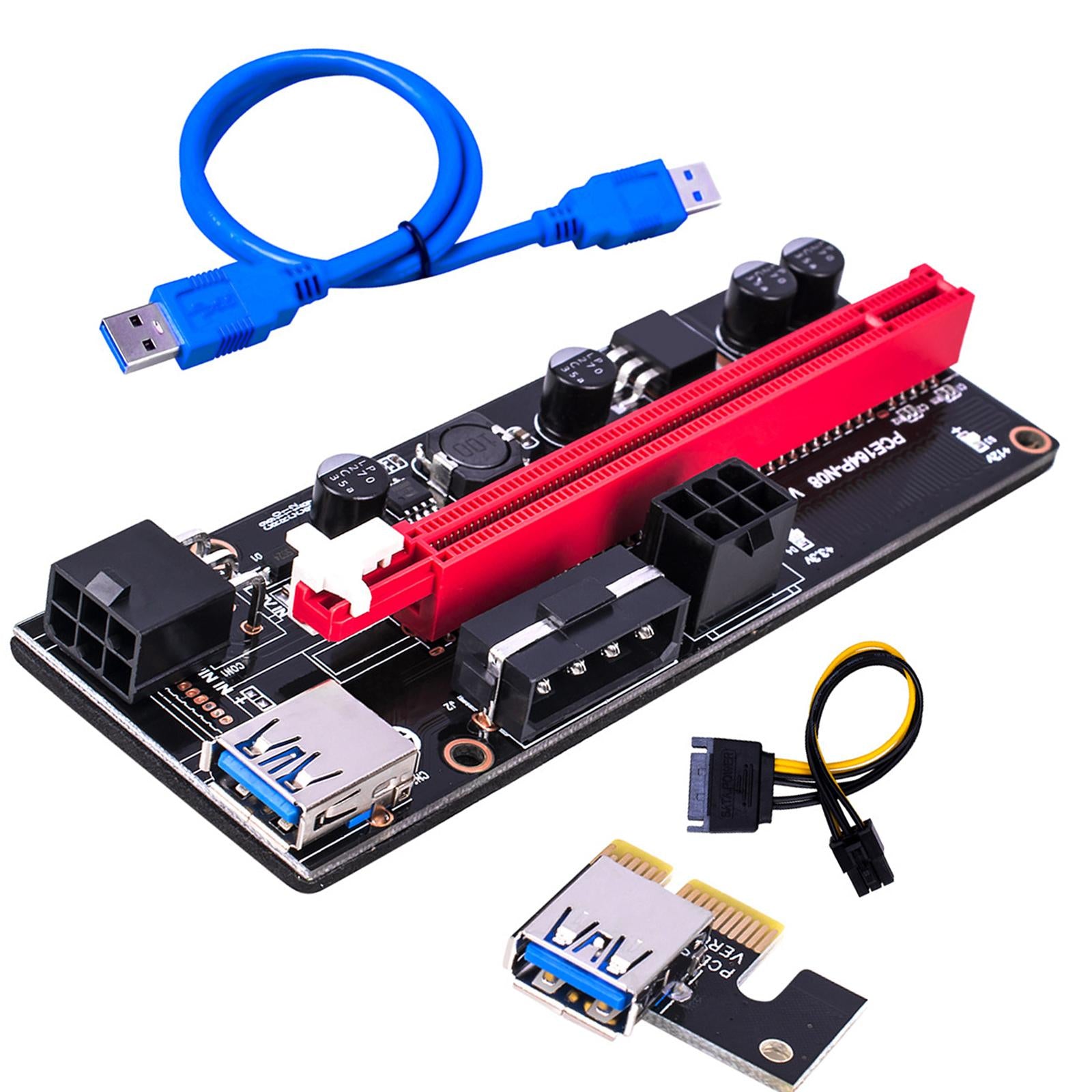 PCI-E 1x to 16x Graphic Extension USB3.0 Adapter Card 60cm Cable Blue