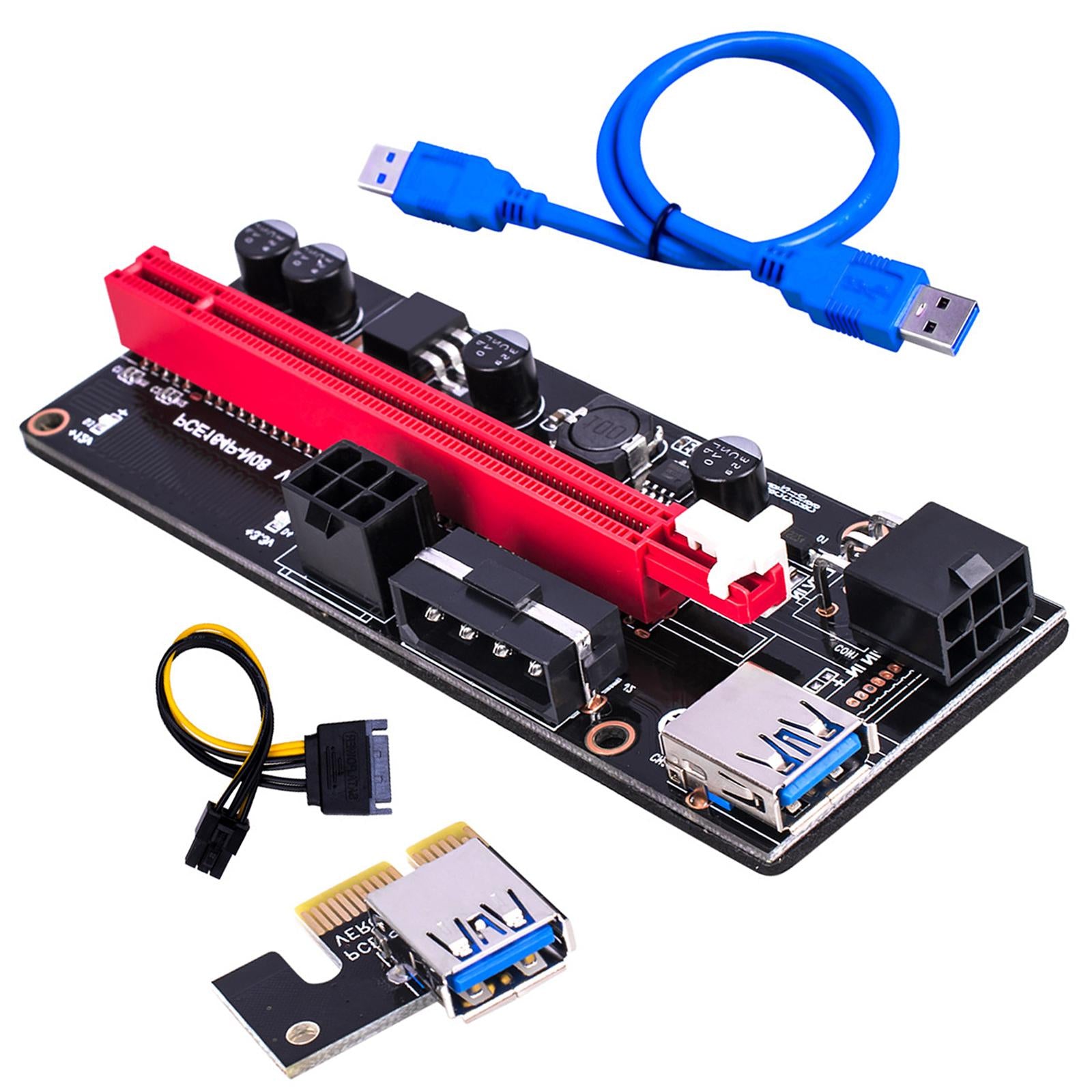 PCI-E 1x to 16x Graphic Extension USB3.0 Adapter Card 60cm Cable Blue