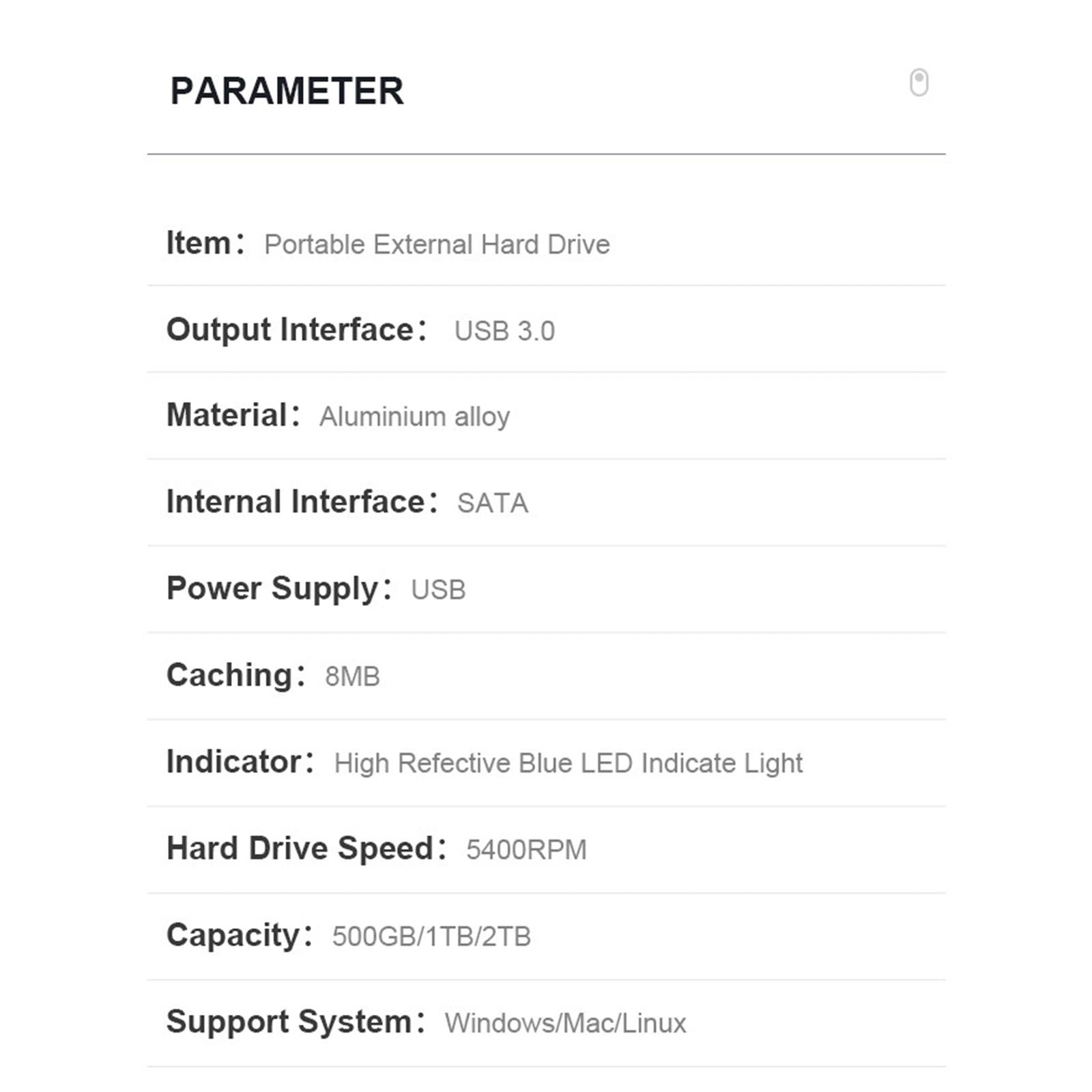 2.5in 5400 RPM External USB Hard Drive HDD Data Transfer for Computers 2TB