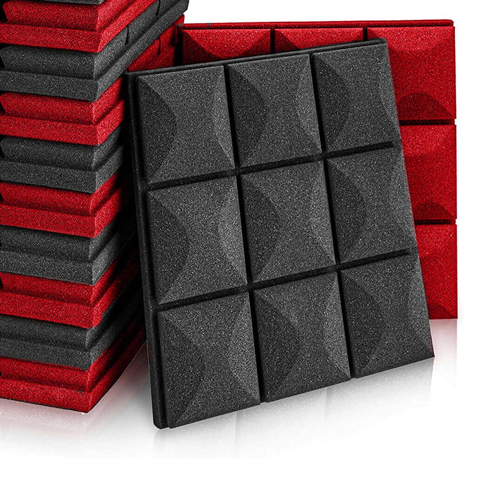 12x 30x30cm Acoustic Soundproofing Foam Panels Pads Black & Red Foam Tiles
