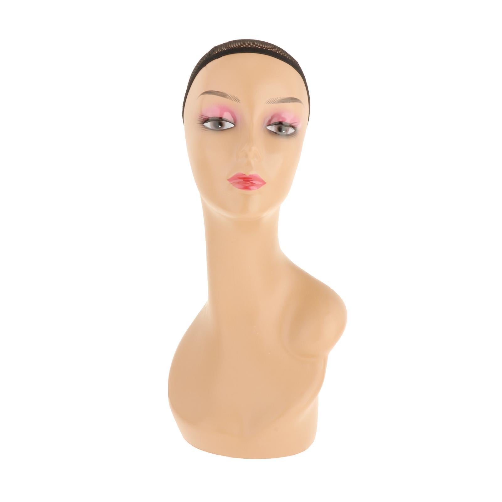 Mannequin Head African American Cosmetology Hair Head Brown left pink red