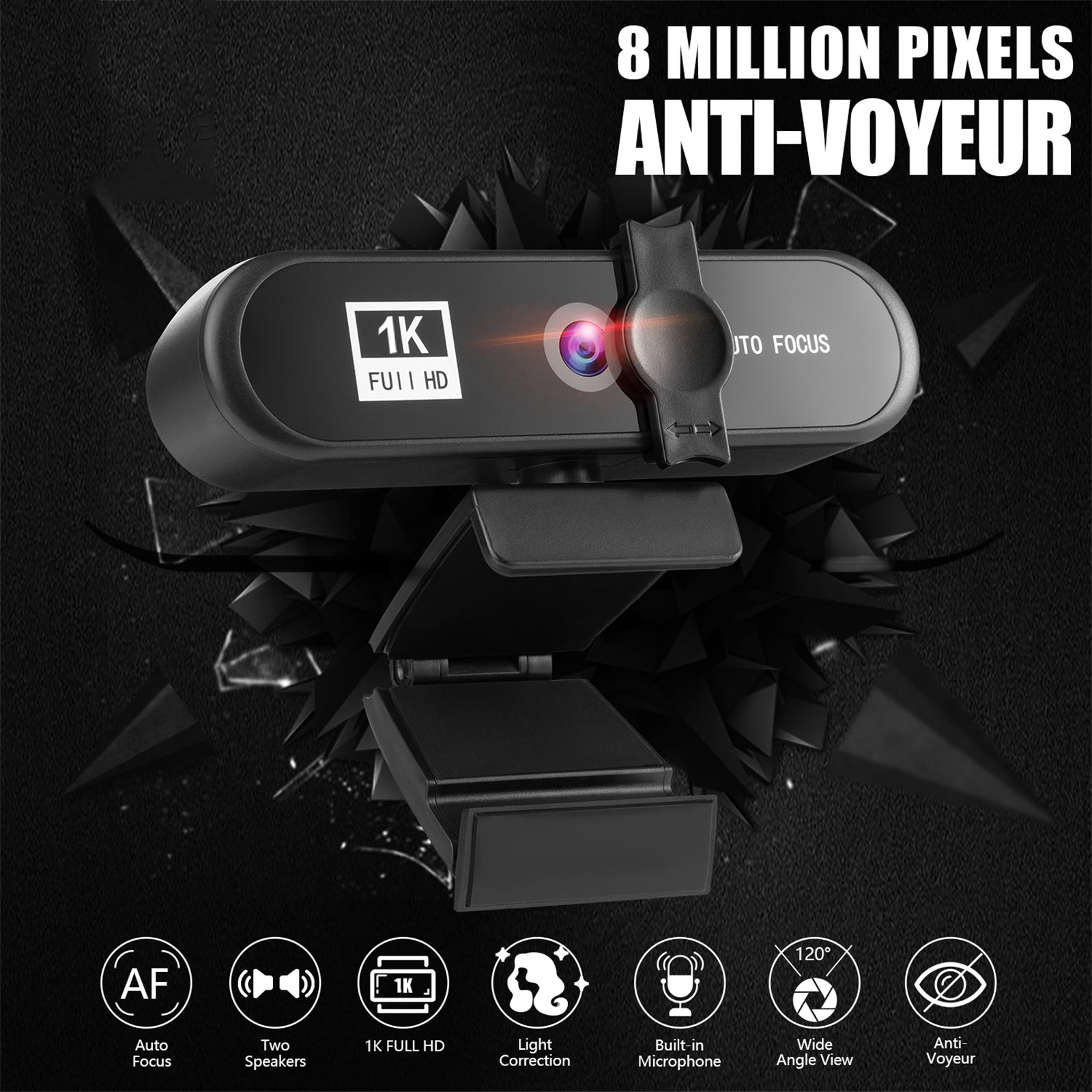 4K Full HD Streaming Webcam Autofocus for Live Broadcast 1k Black