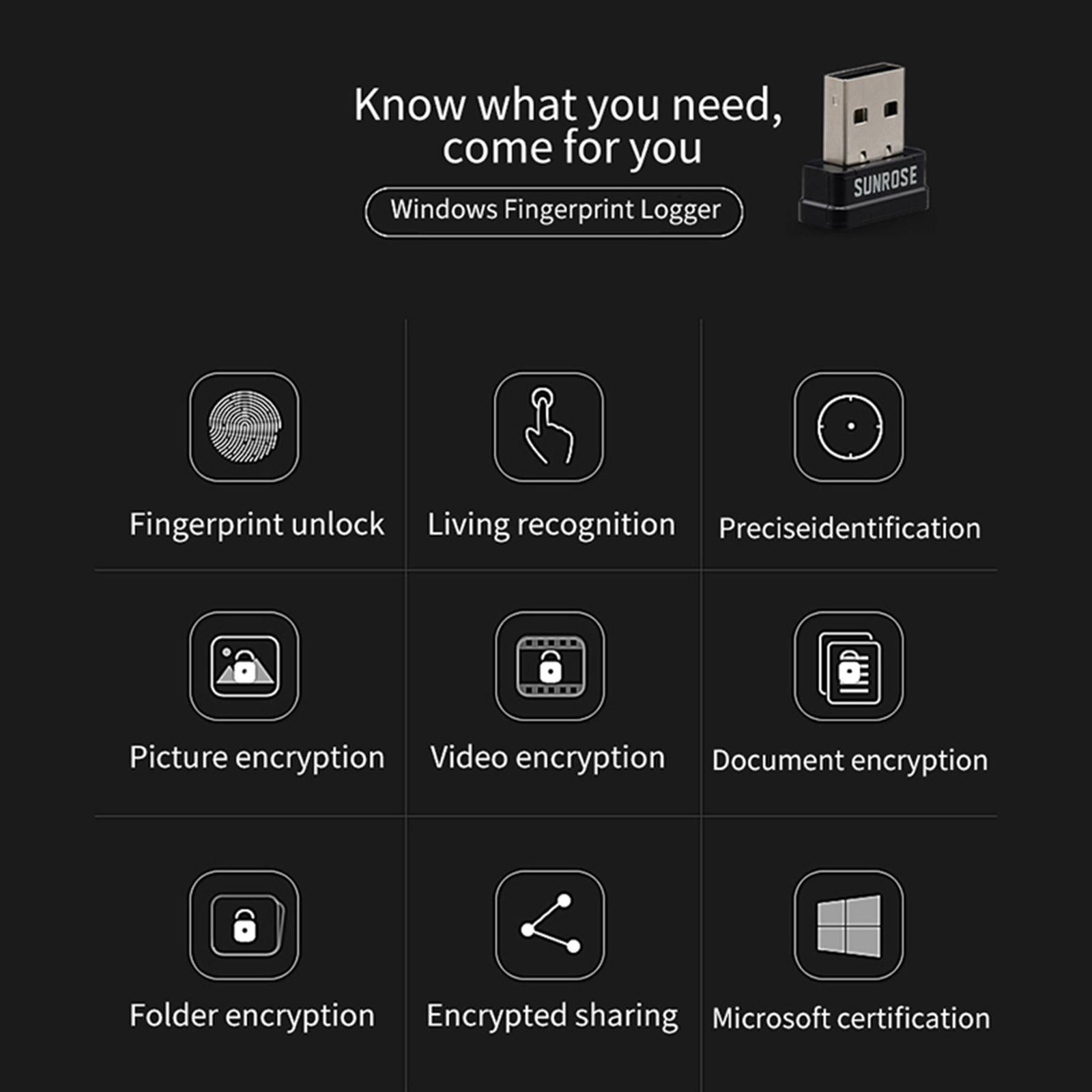 USB Fingerprint Reader Login Biometric Scanner for PC Laptops Sign-in Lock