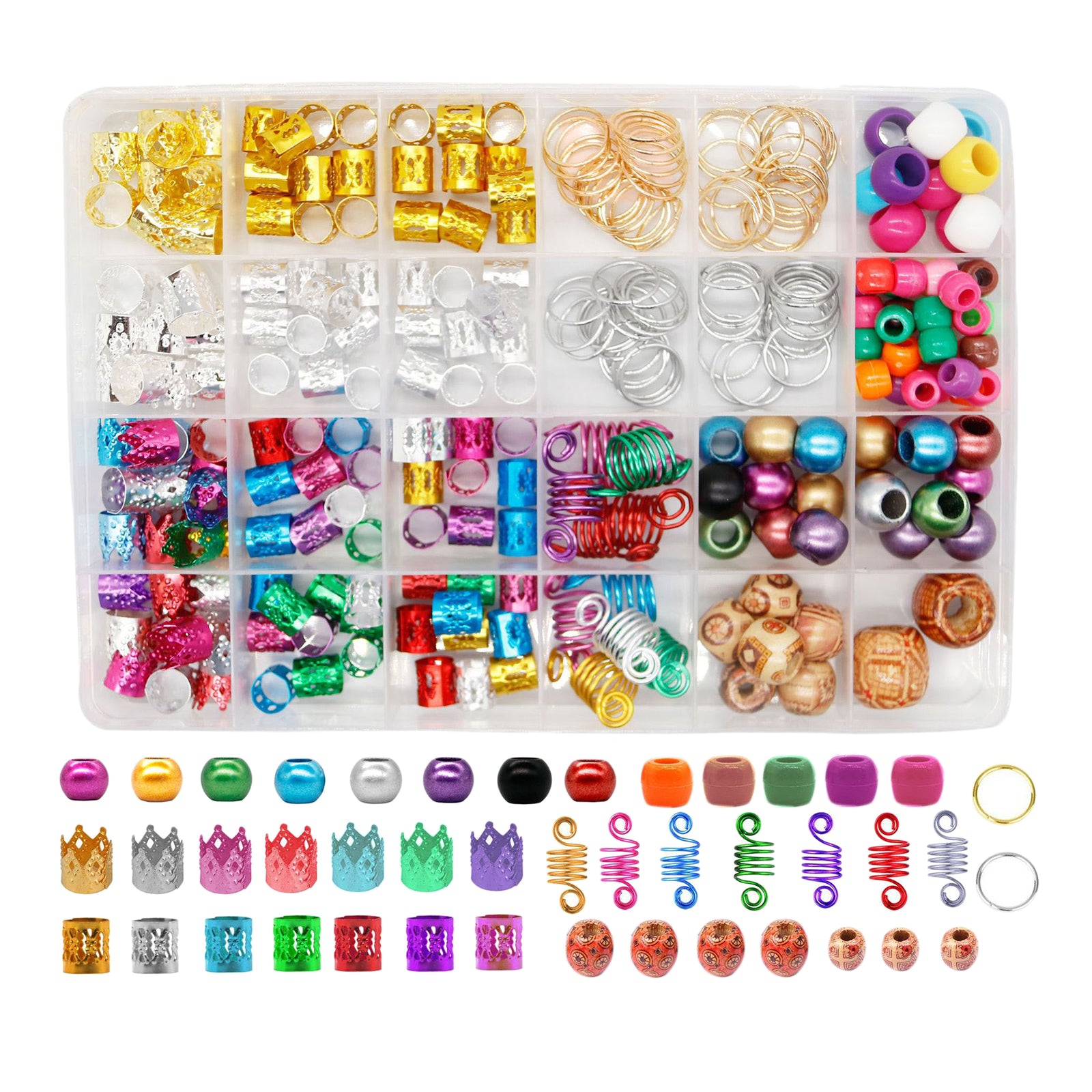 238Pcs Dreadlock Braid Cuffs Beads Rings Hair Decoration Box Package