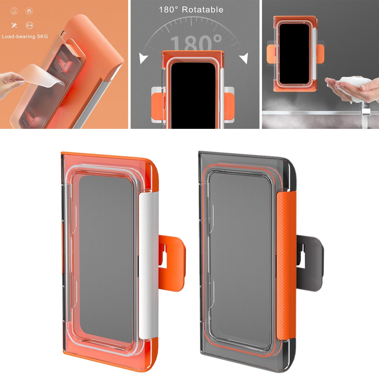 Waterproof Bathroom Shower Phone Holder Wall Mounted Universal Orange