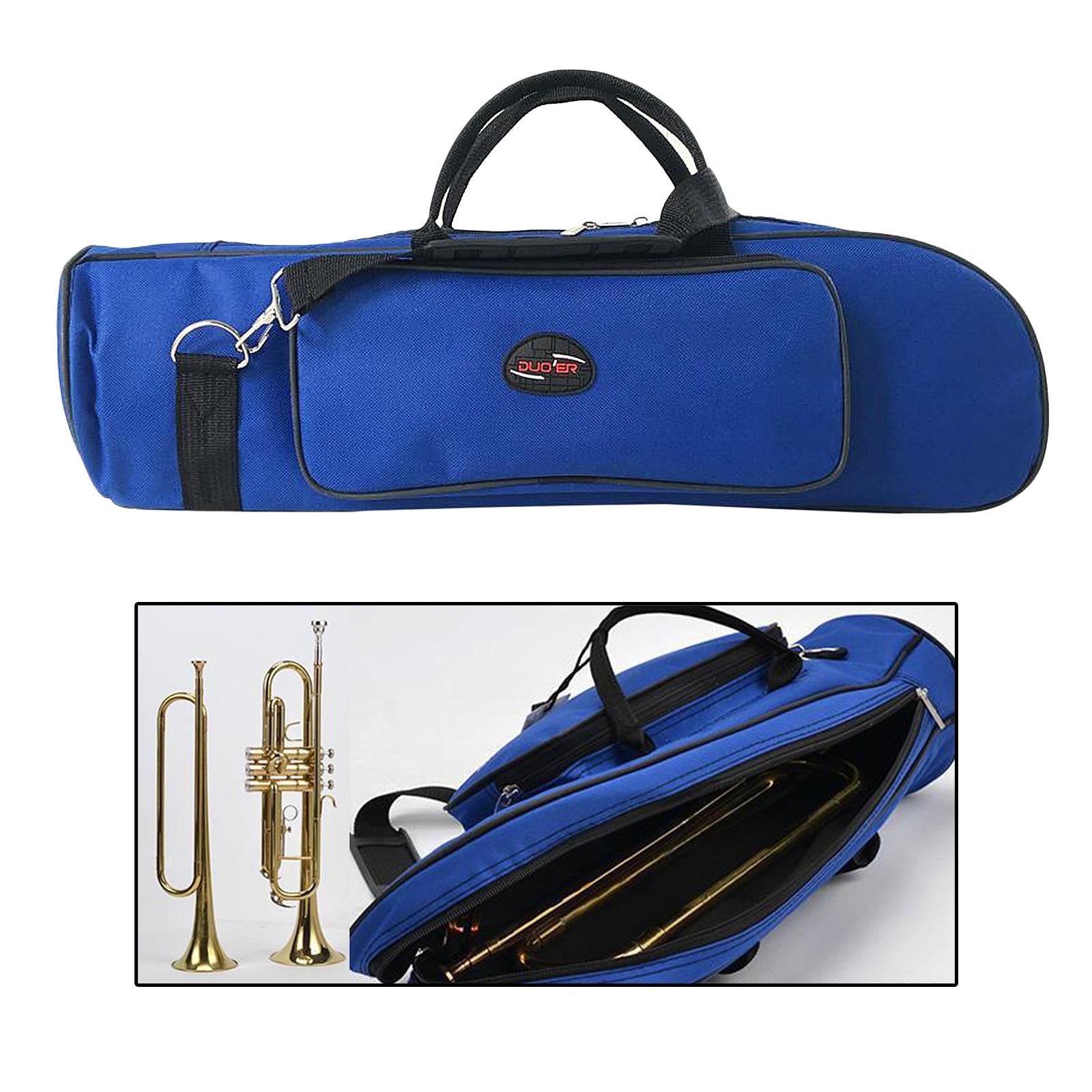 Concert Trumpet Carrying Case Waterproof Oxford Cloth Shoulder Strap Blue