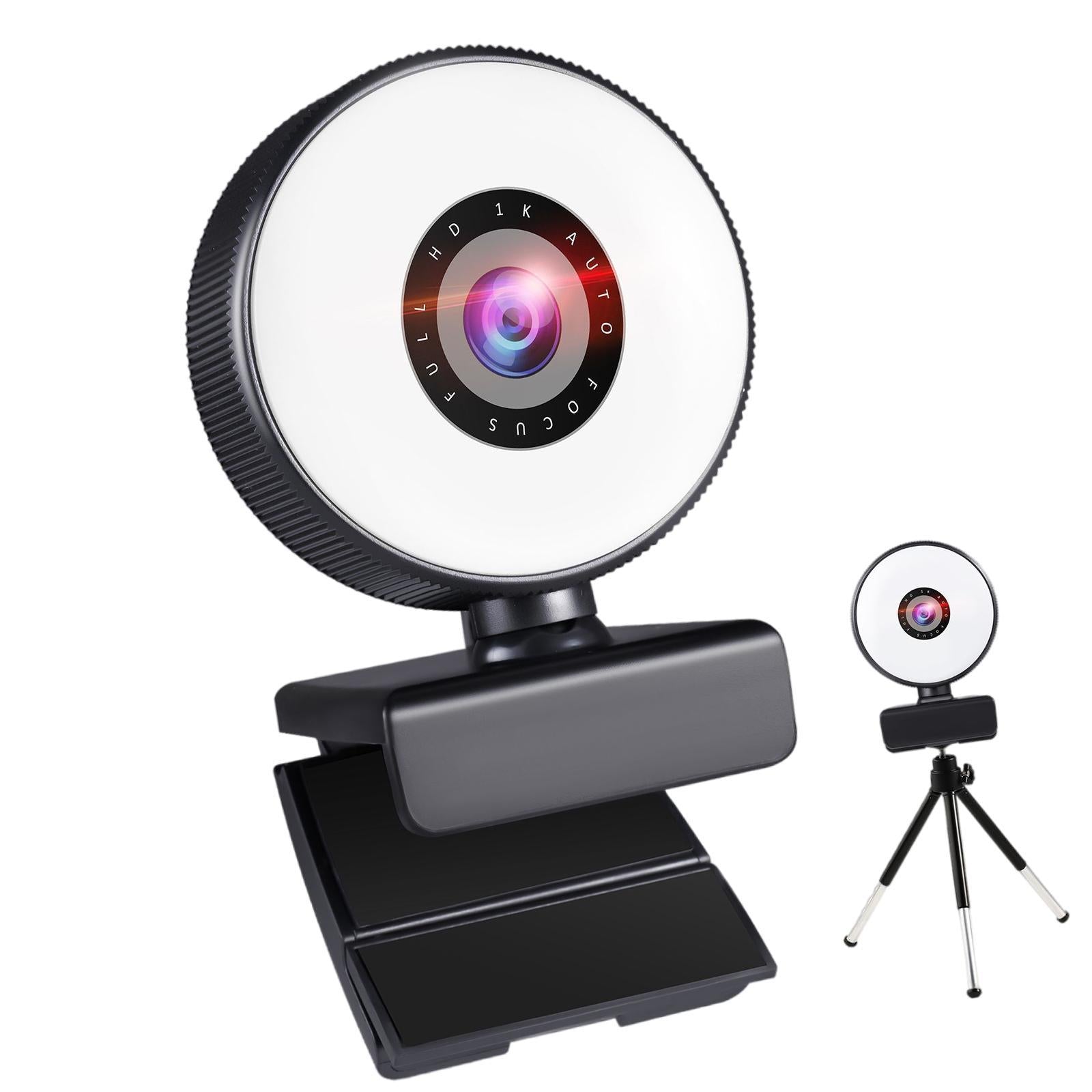 Webcam with 3 Light Modes Microphone and Tripod for Gaming Streaming PC 1k