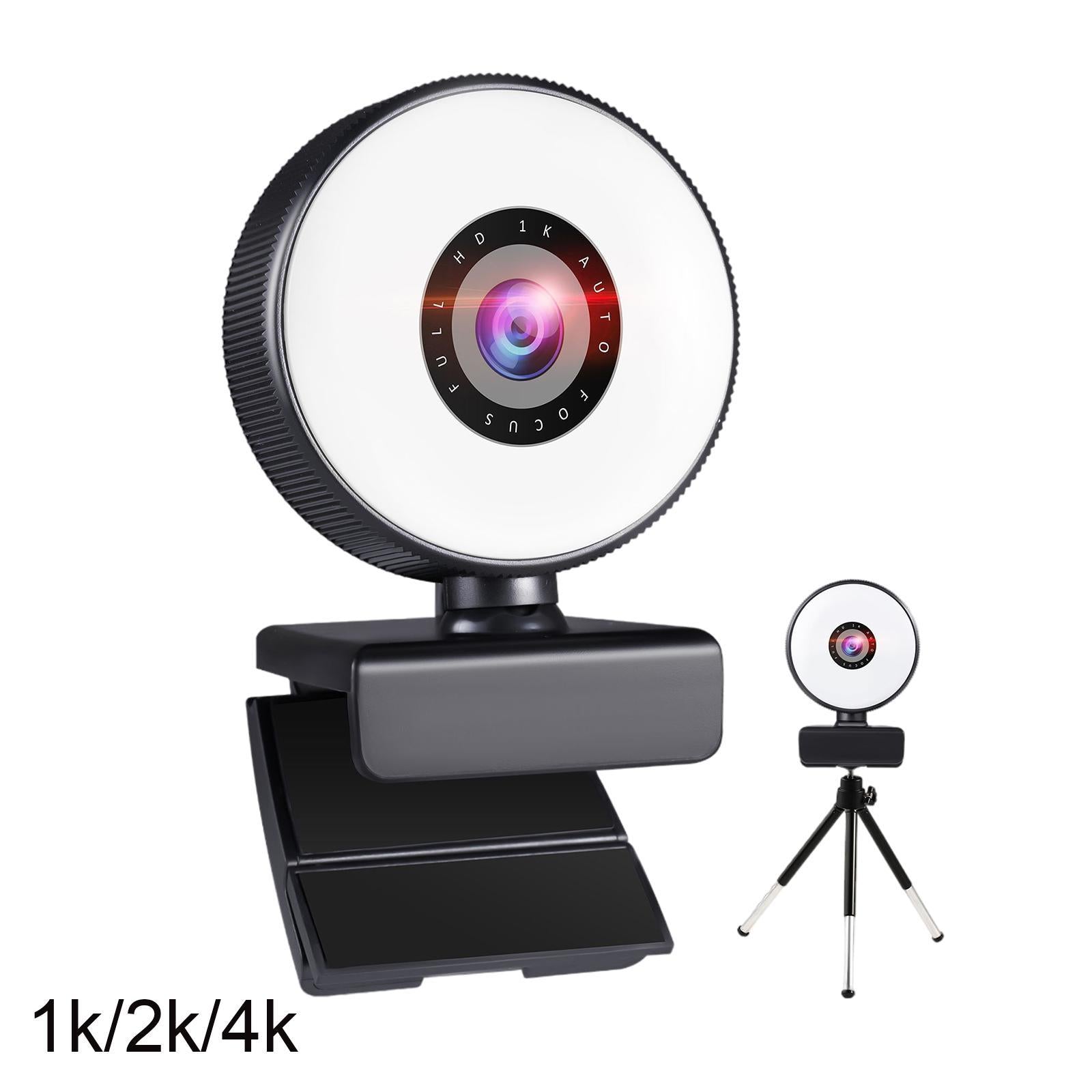 Webcam with 3 Light Modes Microphone and Tripod for Gaming Streaming PC 1k