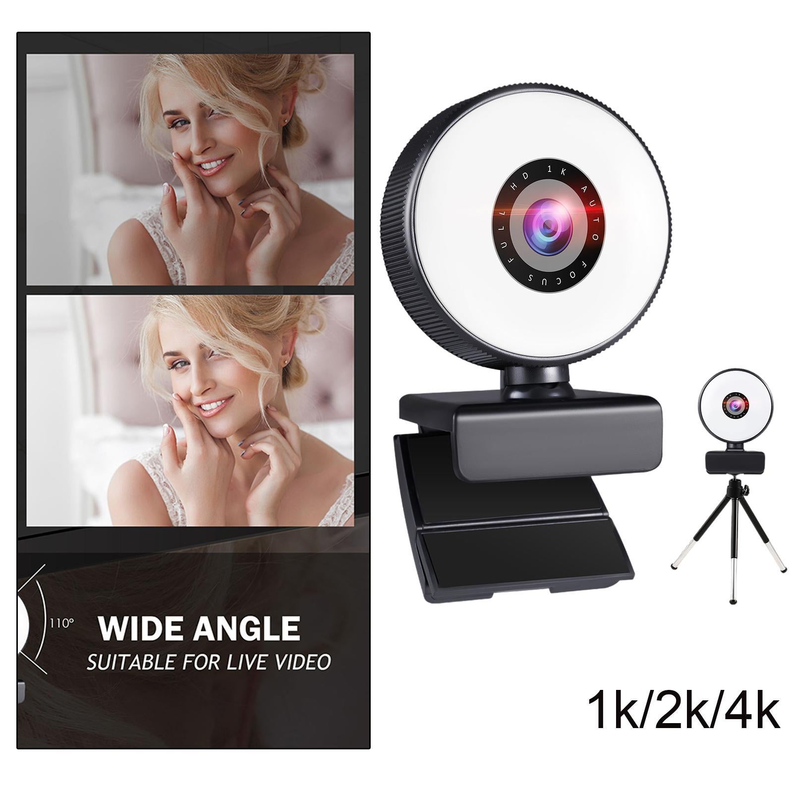 Webcam with 3 Light Modes Microphone and Tripod for Gaming Streaming PC 1k