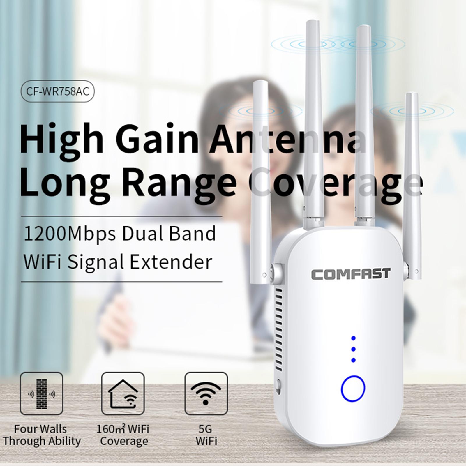 1200Mbps WiFi Repeater Wireless Range Extender Dual Band Signal Booster EU