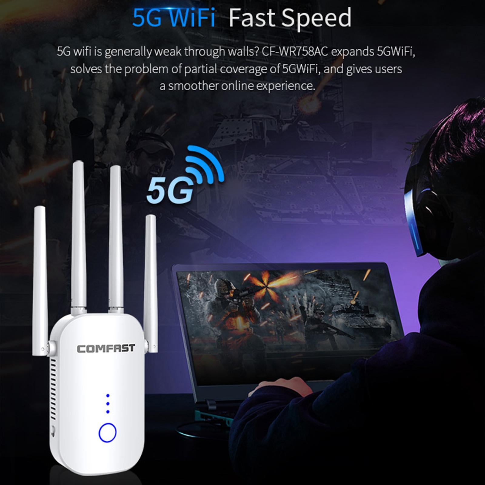 1200Mbps WiFi Repeater Wireless Range Extender Dual Band Signal Booster EU