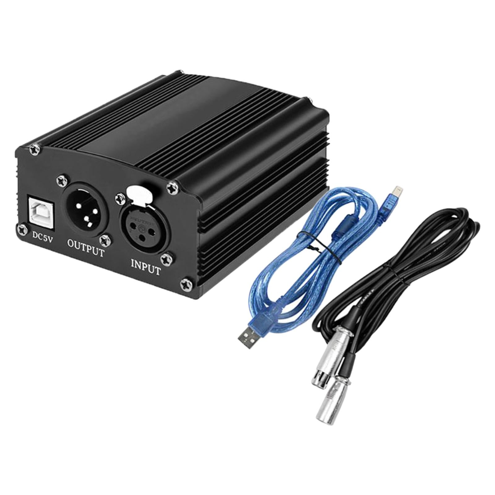 48V Phantom Power Supply with XLR 3 Pin Microphone Cable for Mic Black