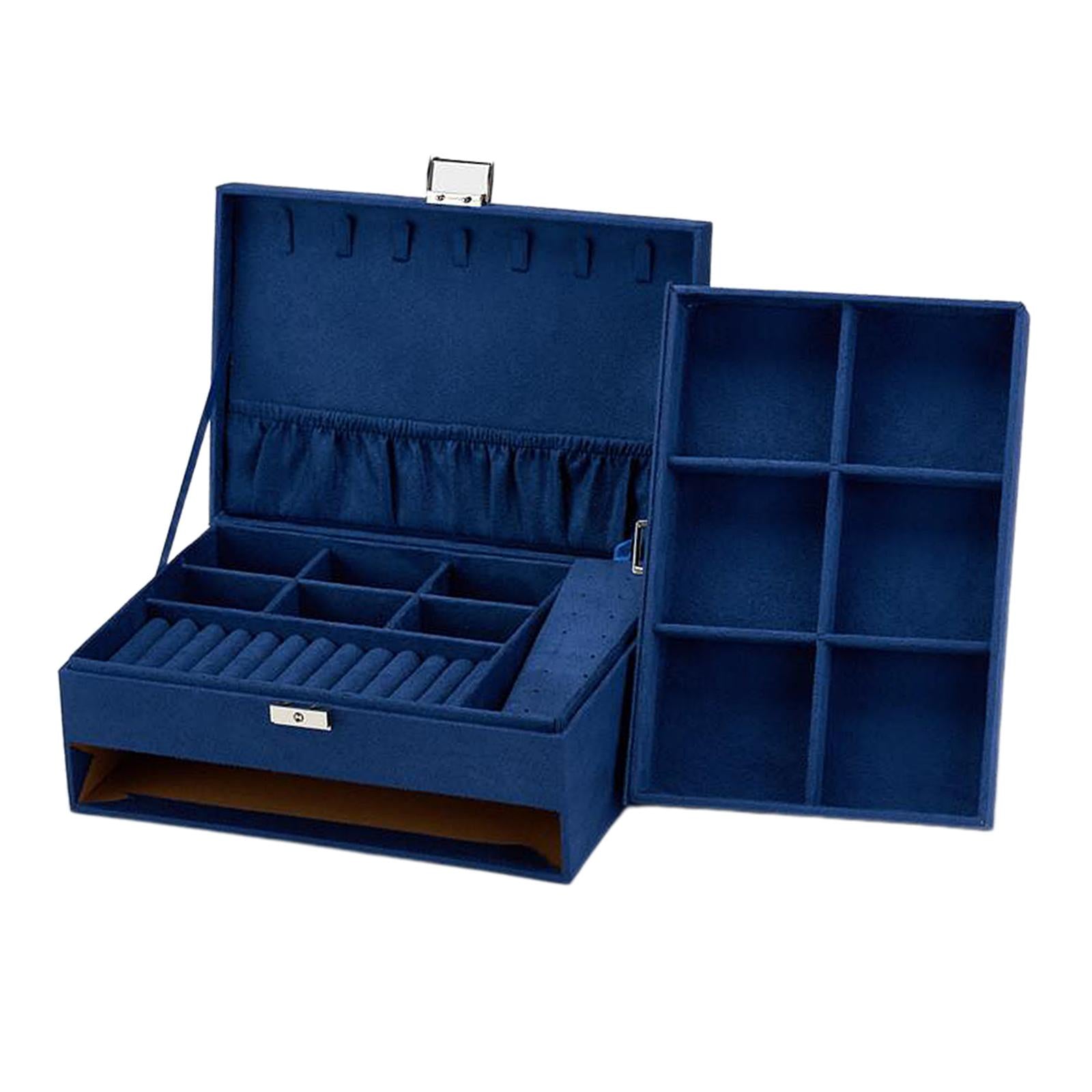 Velvet Jewelry Storage Box Earrings Necklace Watch Display Organizer Blue