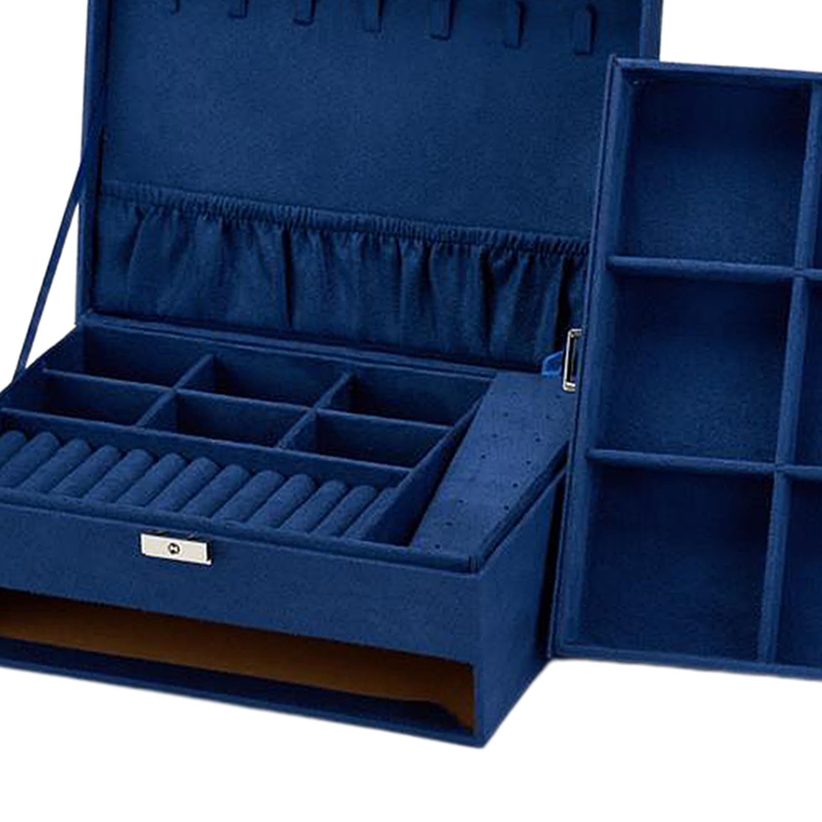 Velvet Jewelry Storage Box Earrings Necklace Watch Display Organizer Blue