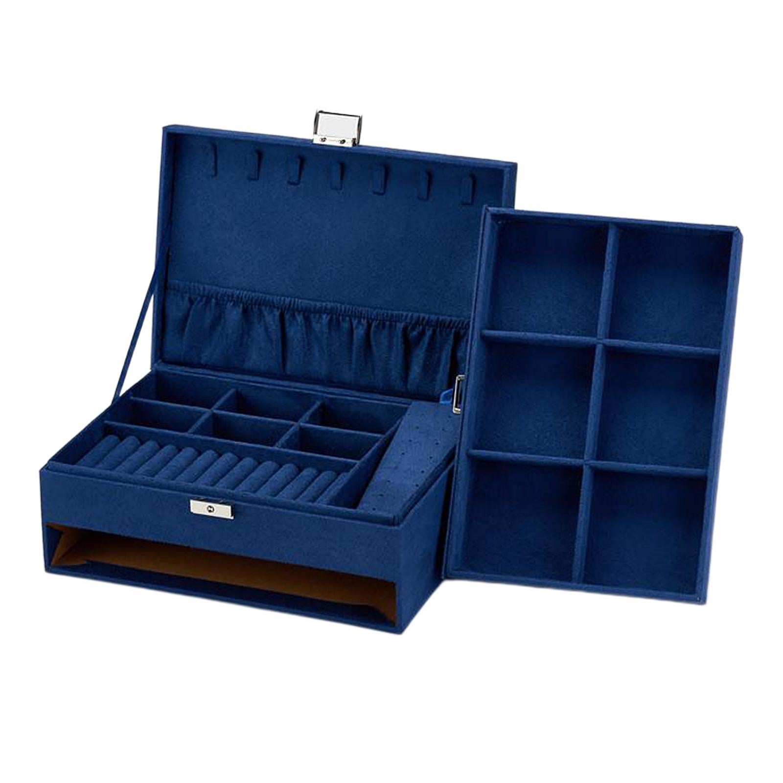 Velvet Jewelry Storage Box Earrings Necklace Watch Display Organizer Blue