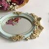 Handheld Mirror with Embossed Rose Pattern for Makeup, Oval Shape Blue