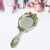 Handheld Mirror with Embossed Rose Pattern for Makeup, Oval Shape Blue