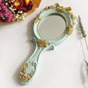 Handheld Mirror with Embossed Rose Pattern for Makeup, Oval Shape Blue