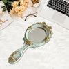 Handheld Mirror with Embossed Rose Pattern for Makeup, Oval Shape Blue