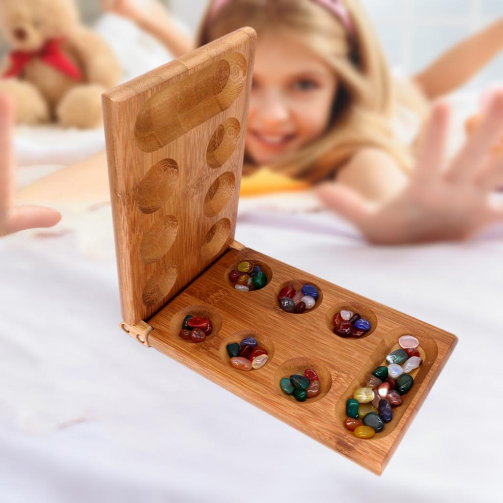 Mancala Strategy Game Wood Folding Board Stone for Adult Children Boys Girls