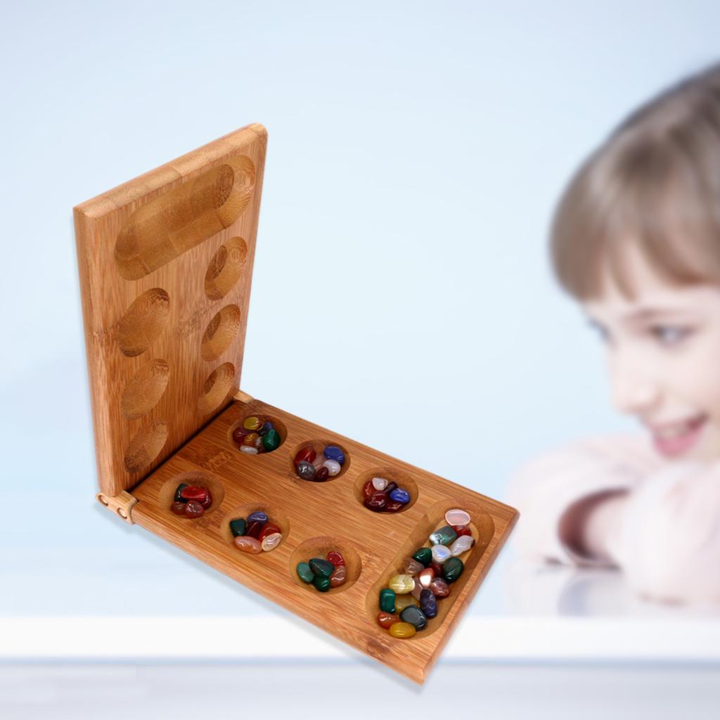 Mancala Strategy Game Wood Folding Board Stone for Adult Children Boys Girls