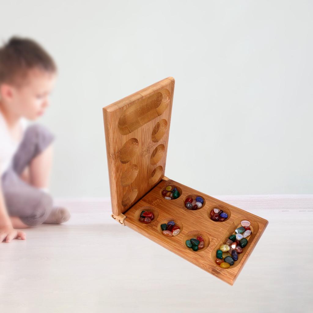 Mancala Strategy Game Wood Folding Board Stone for Adult Children Boys Girls