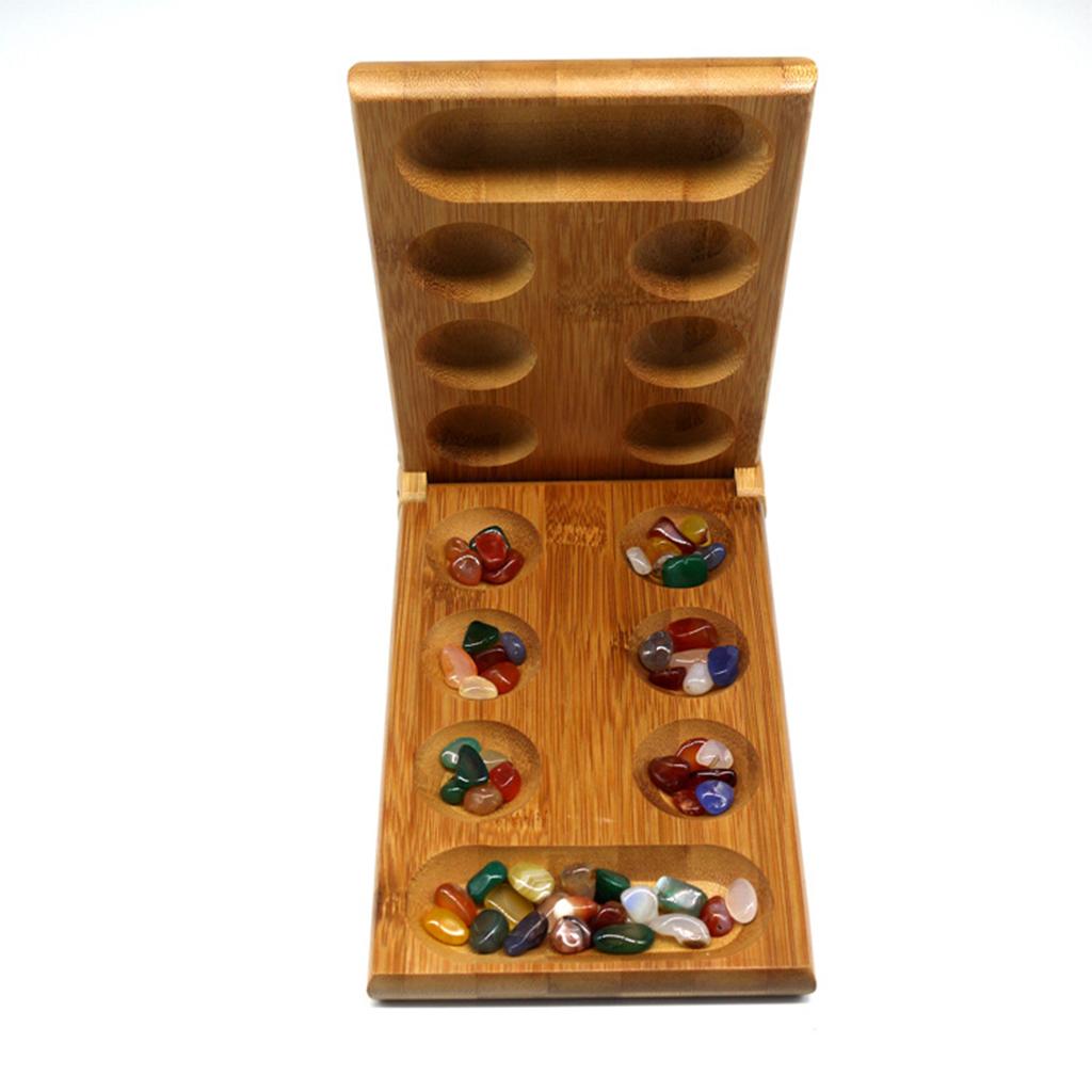 Mancala Strategy Game Wood Folding Board Stone for Adult Children Boys Girls