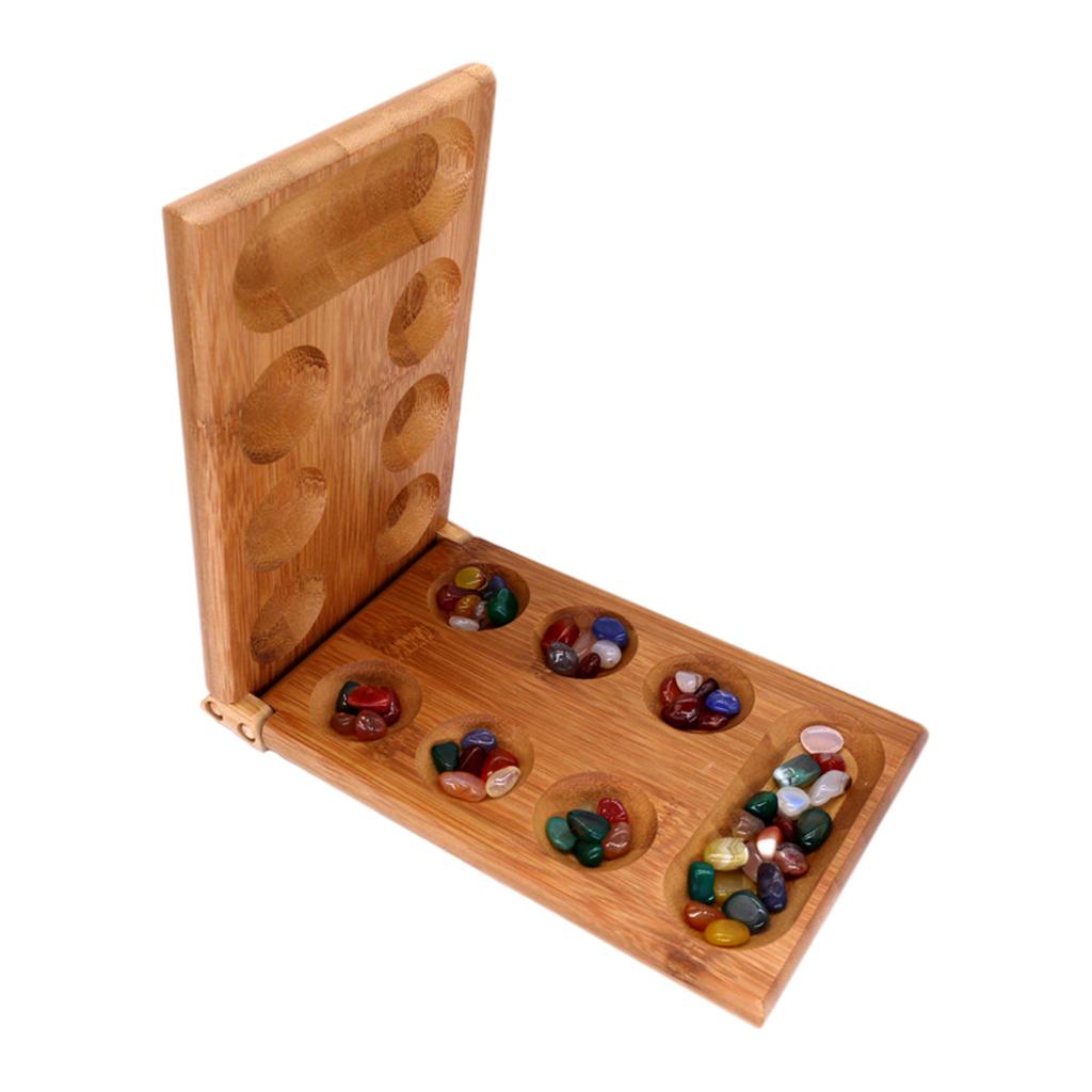 Mancala Strategy Game Wood Folding Board Stone for Adult Children Boys Girls