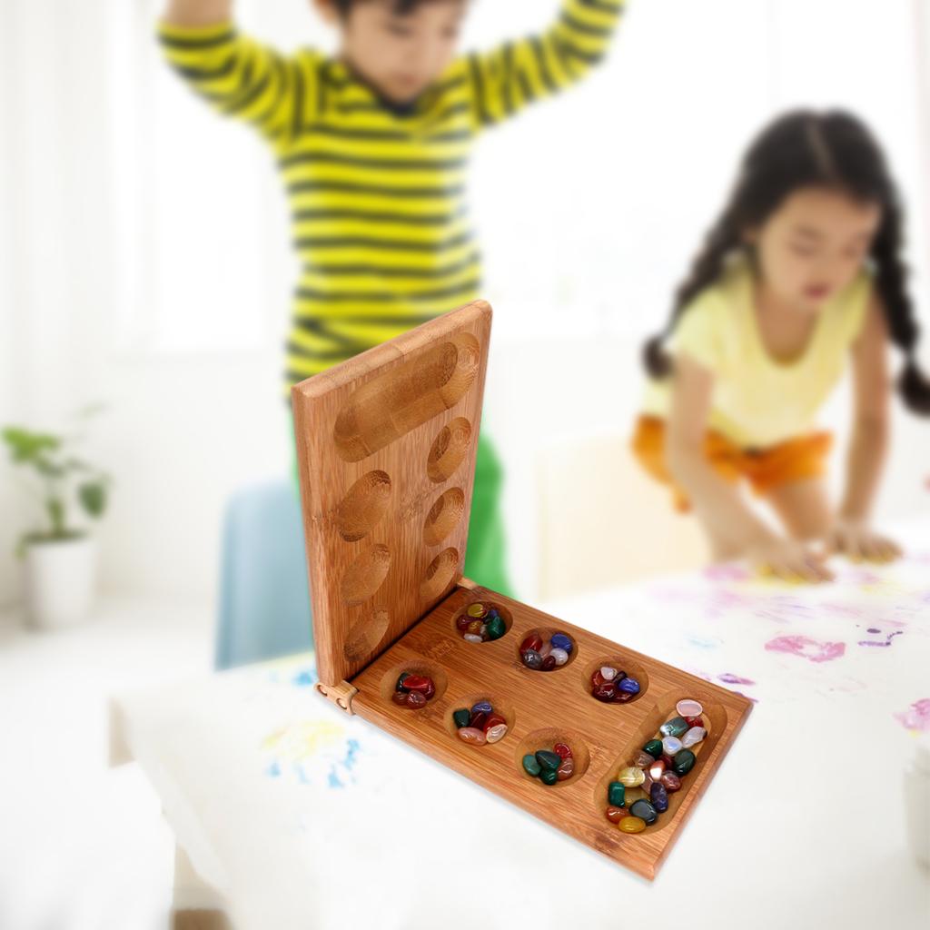 Mancala Strategy Game Wood Folding Board Stone for Adult Children Boys Girls