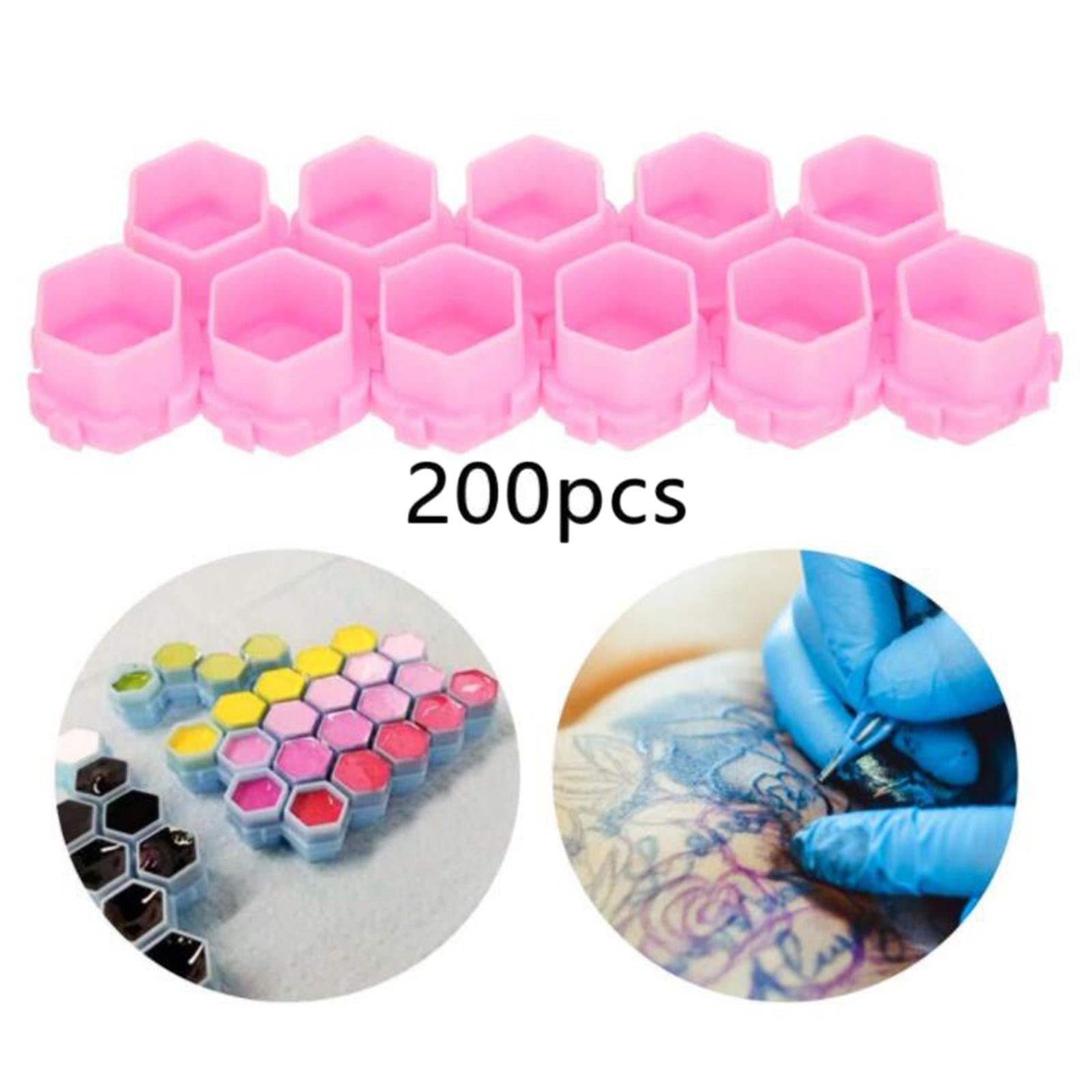 200Pcs Plastic Honeycomb Pigment Holder Tattoo Ink Cups Pink