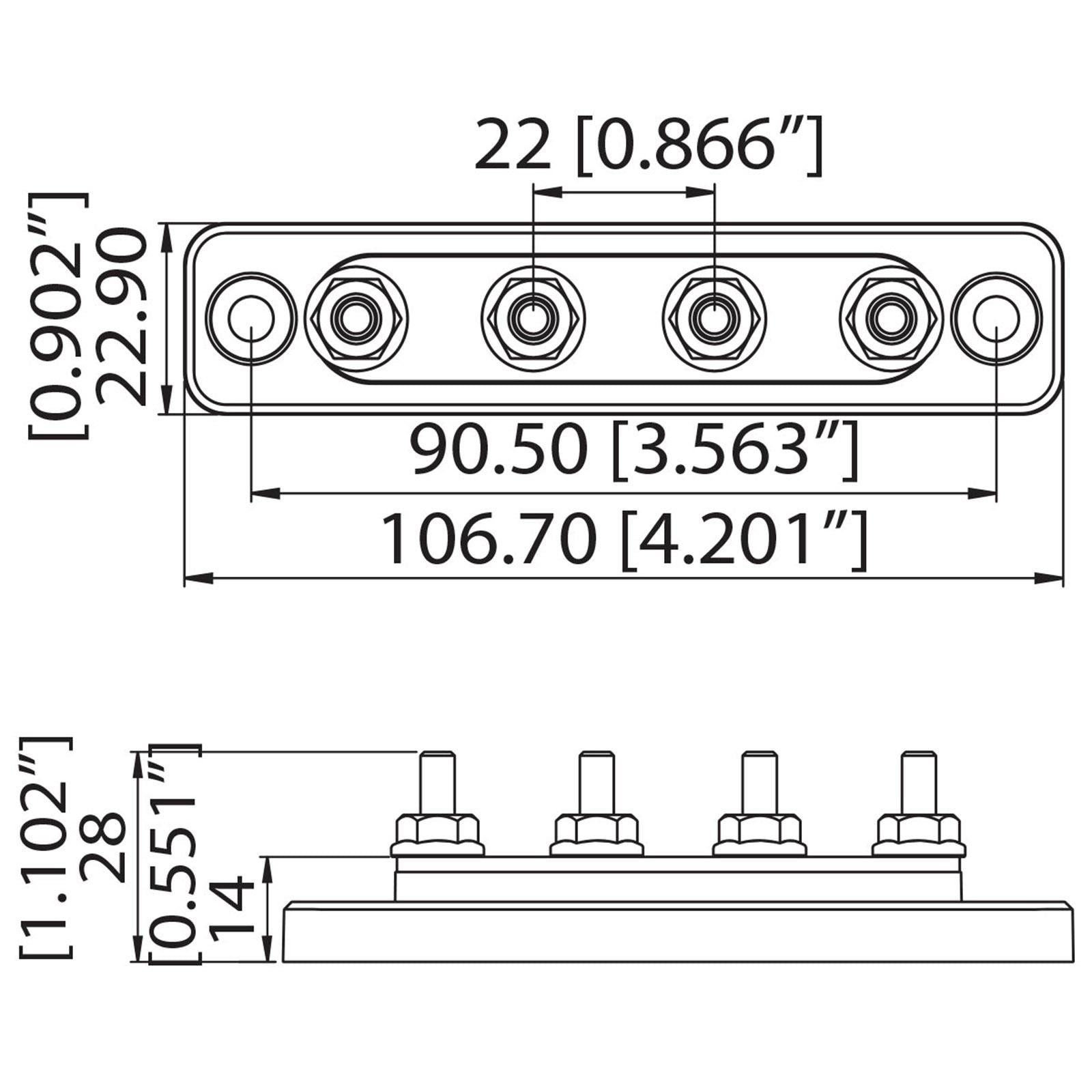 4 Stud Bus Bar Terminal Power and Ground Junction Distribution Block 100A