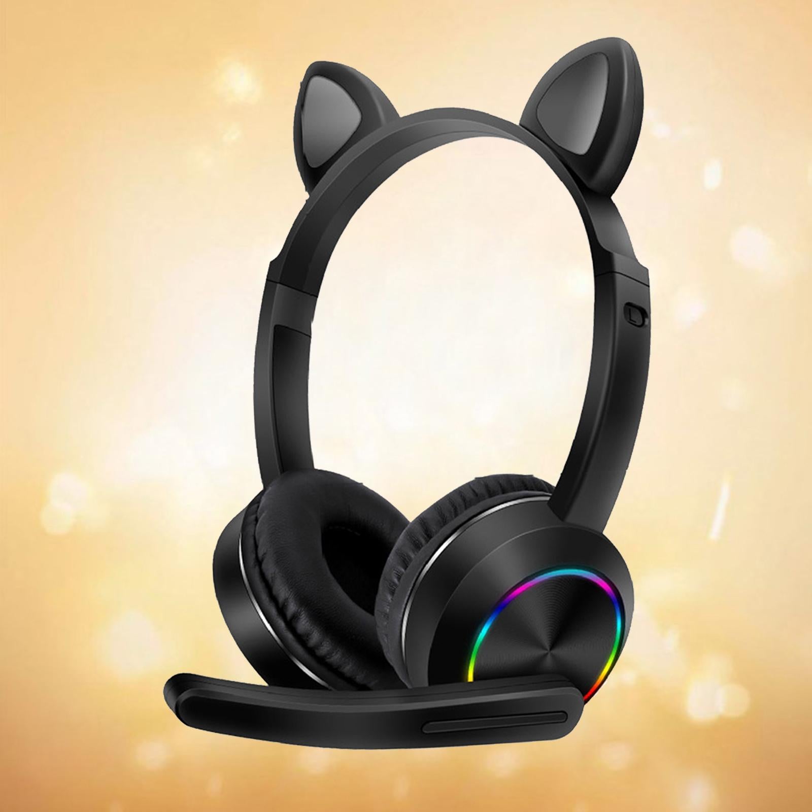 Cat Ear Headphone Bluetooth 5.0 Wireless Headset Earphone w/ Mic for Kids Black