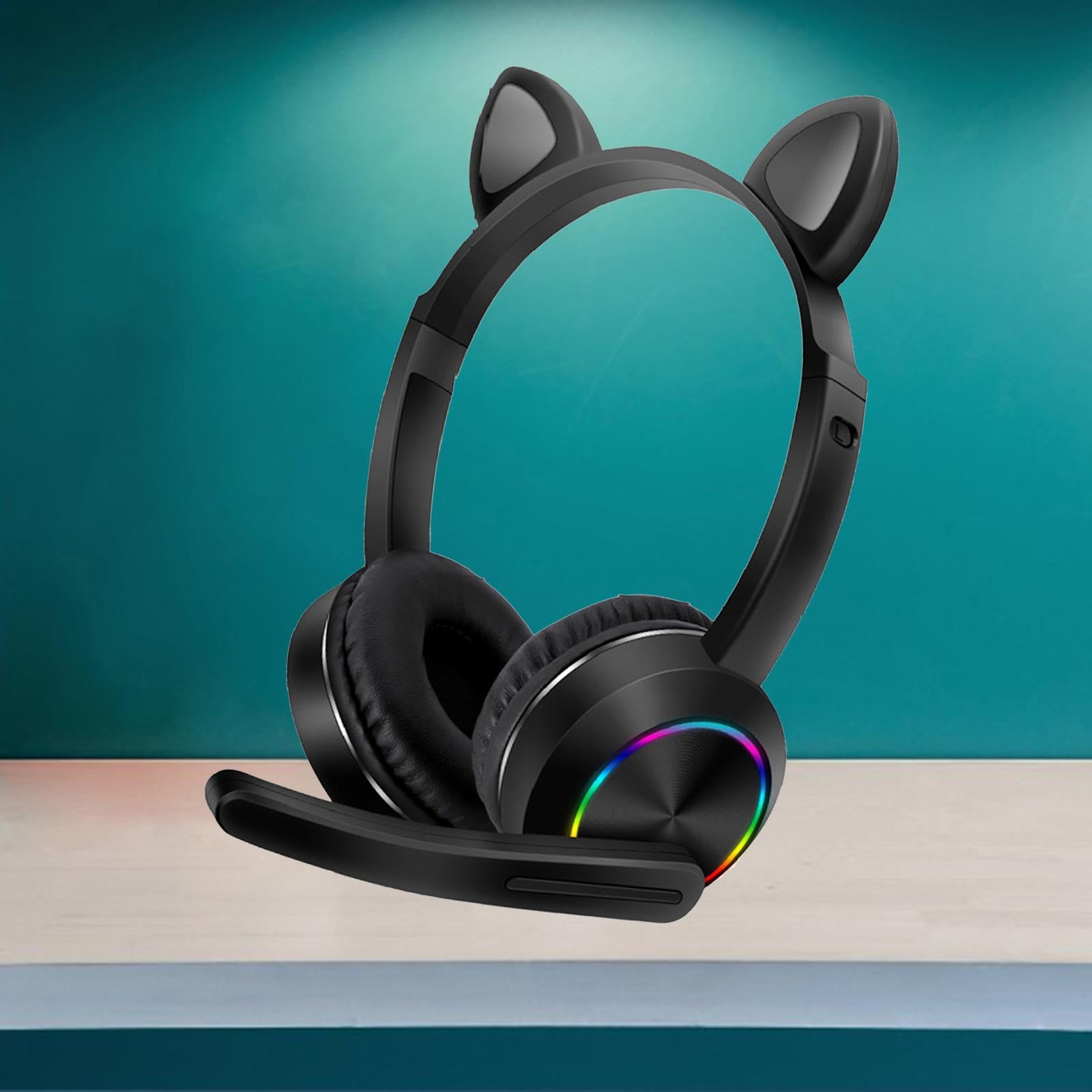 Cat Ear Headphone Bluetooth 5.0 Wireless Headset Earphone w/ Mic for Kids Black