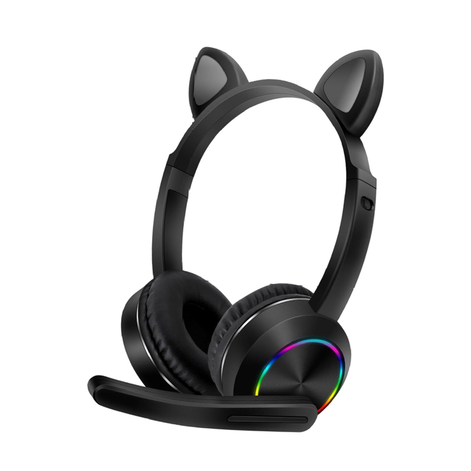 Cat Ear Headphone Bluetooth 5.0 Wireless Headset Earphone w/ Mic for Kids Black