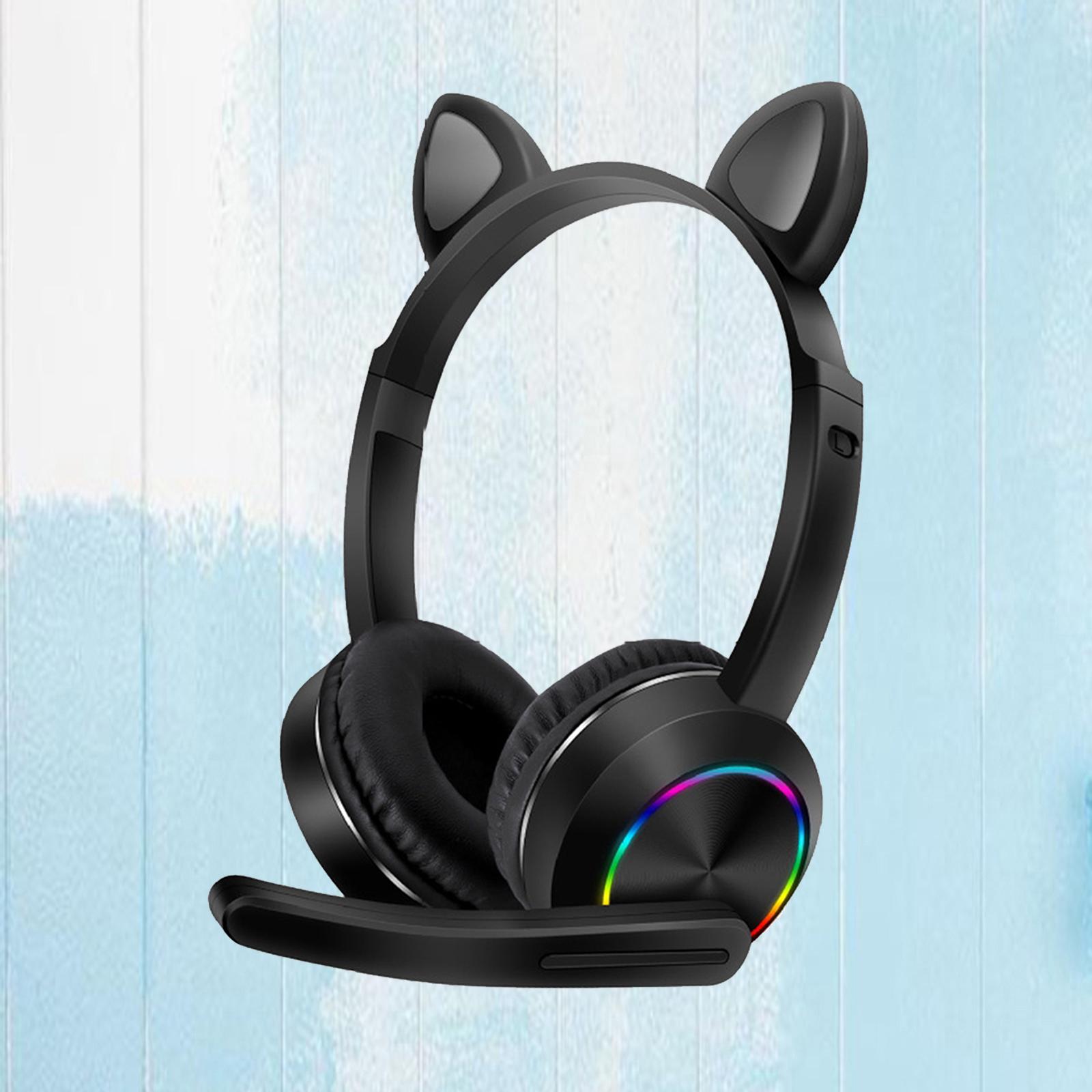 Cat Ear Headphone Bluetooth 5.0 Wireless Headset Earphone w/ Mic for Kids Black