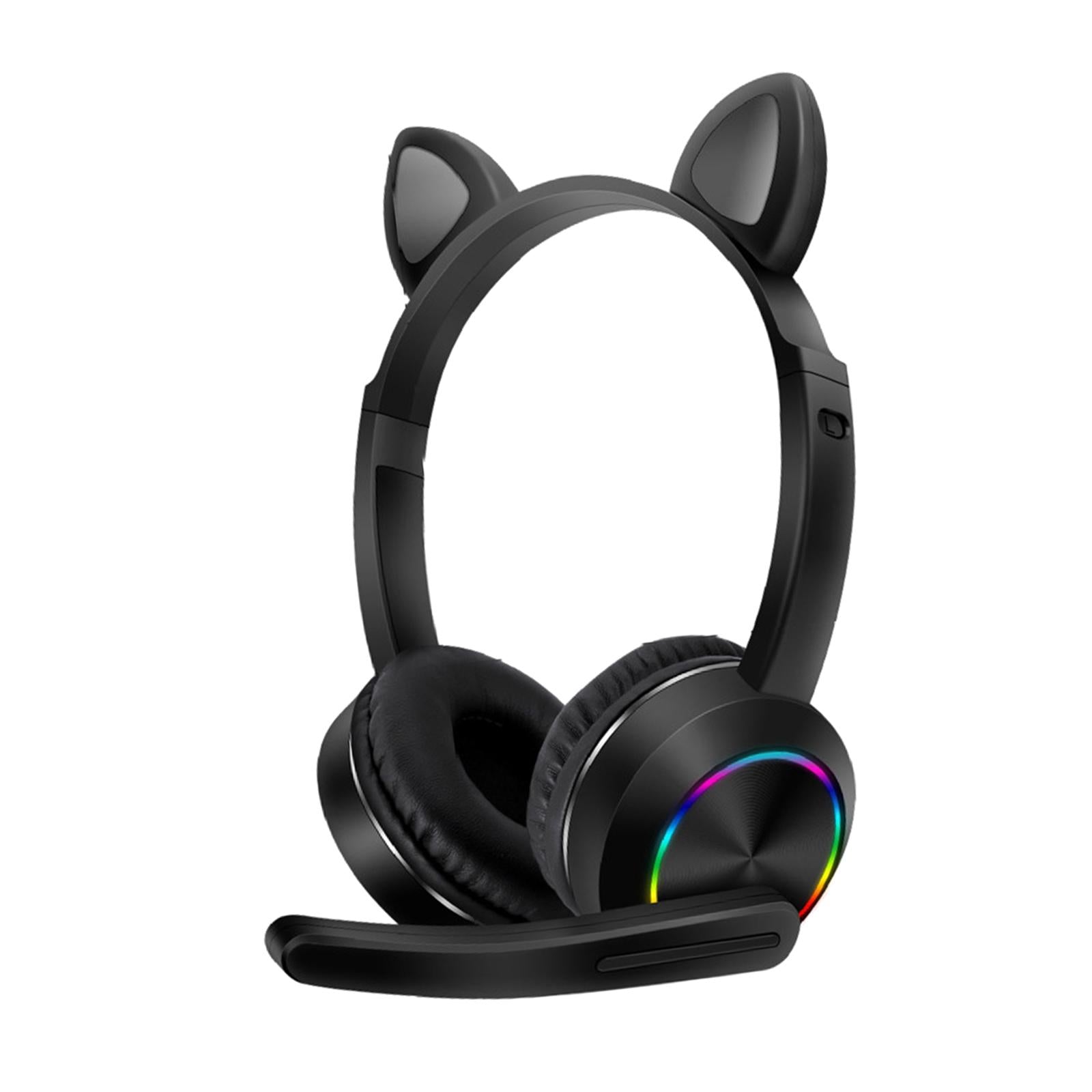 Cat Ear Headphone Bluetooth 5.0 Wireless Headset Earphone w/ Mic for Kids Black