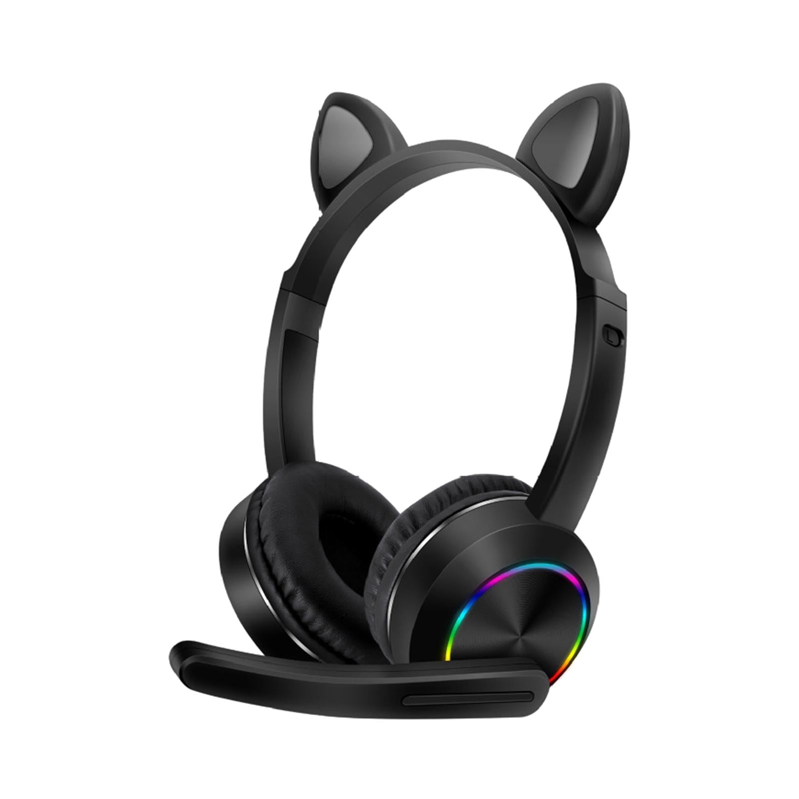 Cat Ear Headphone Bluetooth 5.0 Wireless Headset Earphone w/ Mic for Kids Black