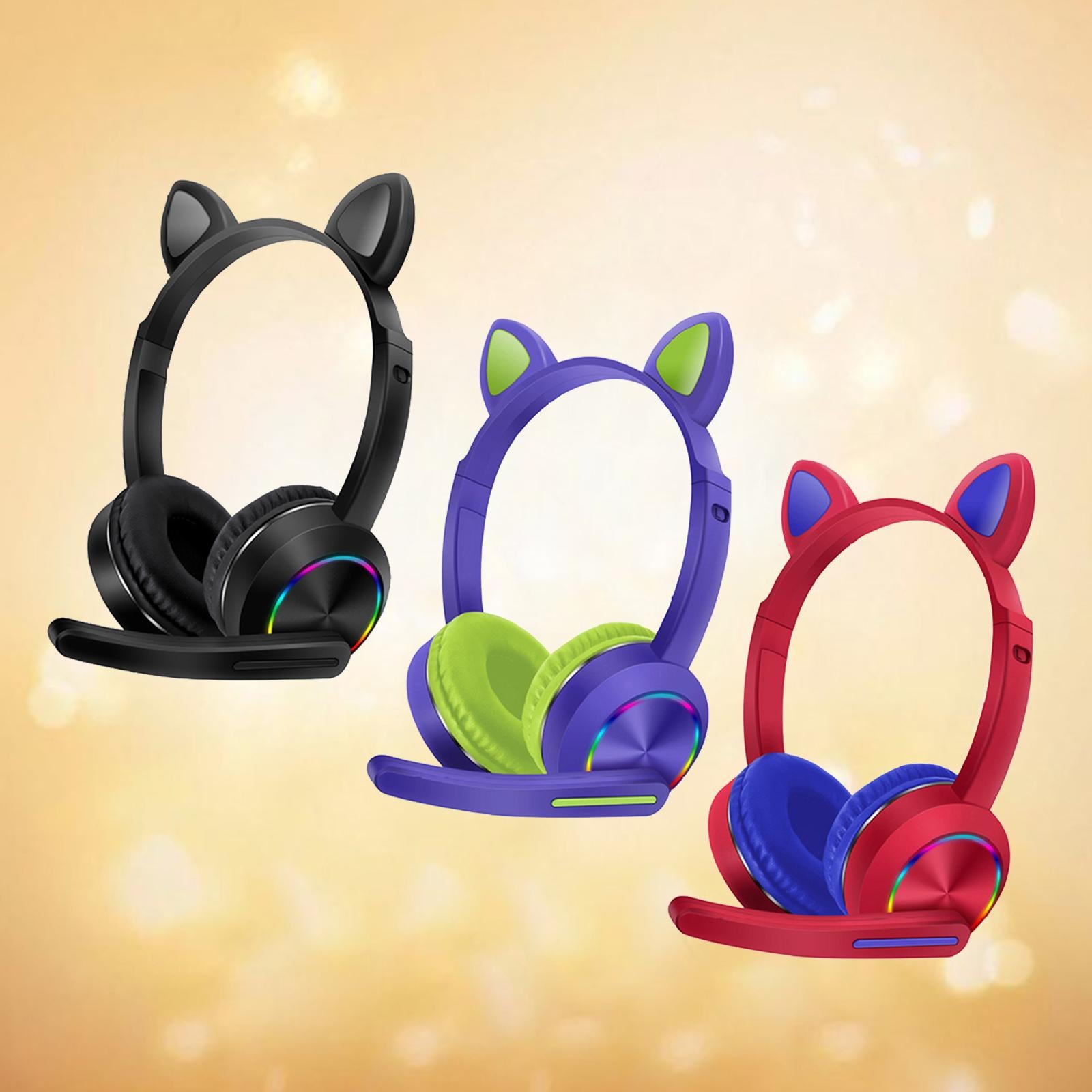 Cat Ear Headphone Bluetooth 5.0 Wireless Headset Earphone w/ Mic for Kids Black